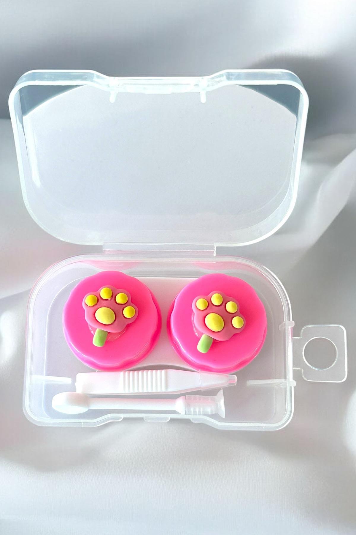 Fuşya Renk Pati Figürlü Lens Saklama Kutusu