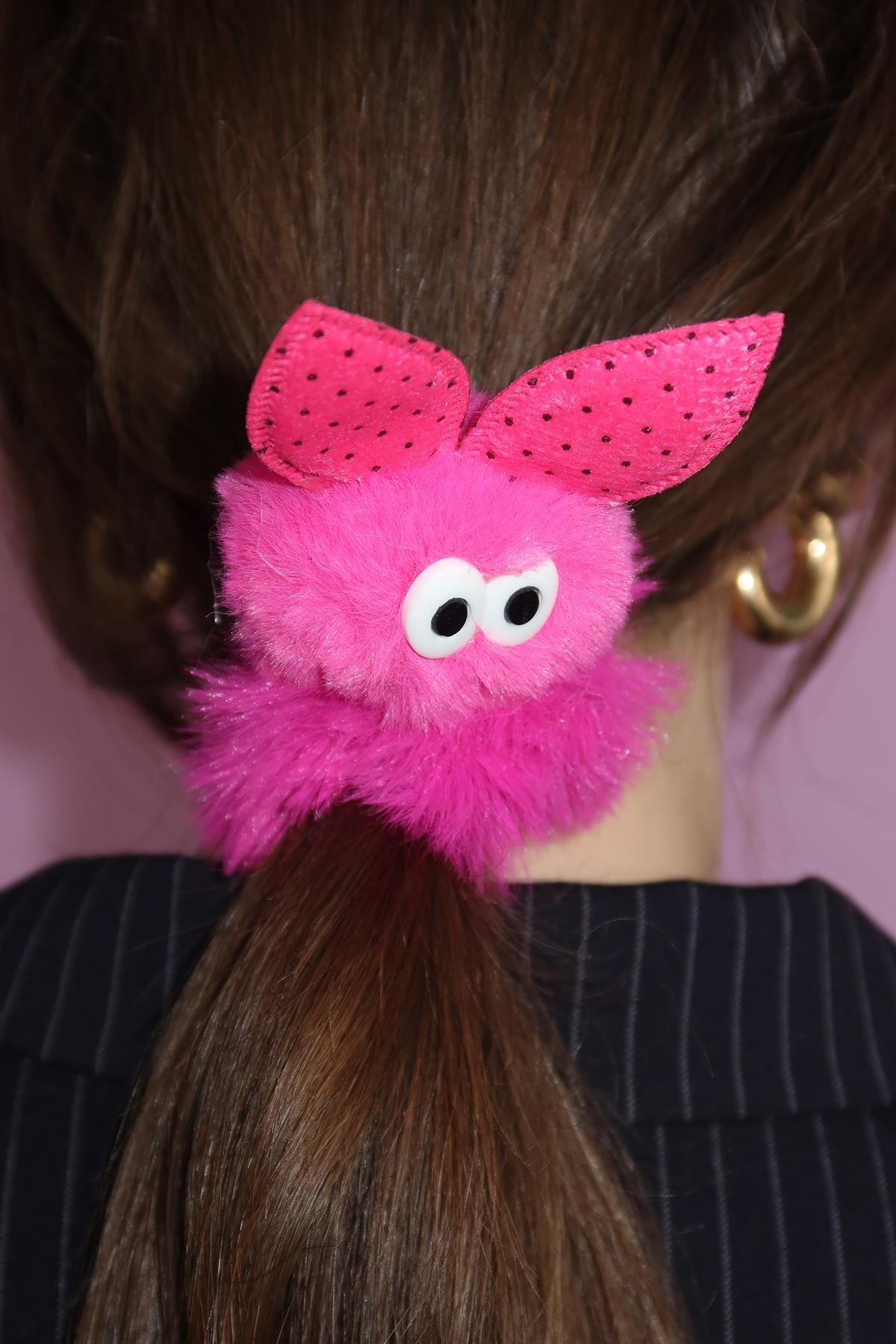 Fuşya Renk Tavşan Figürlü Peluş Simit Toka