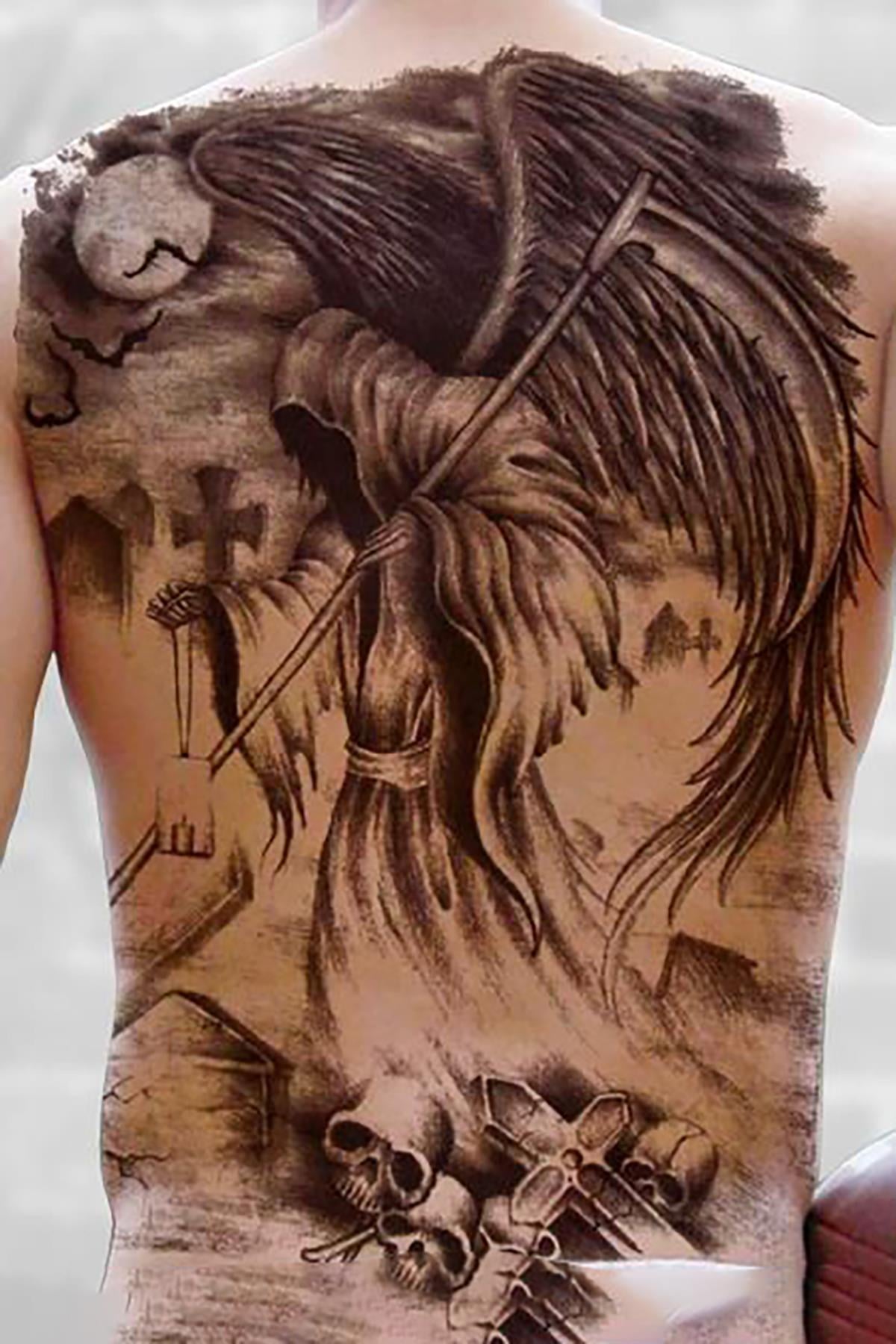 Geçici Azrail Modelli Sırt Dövme Tattoo