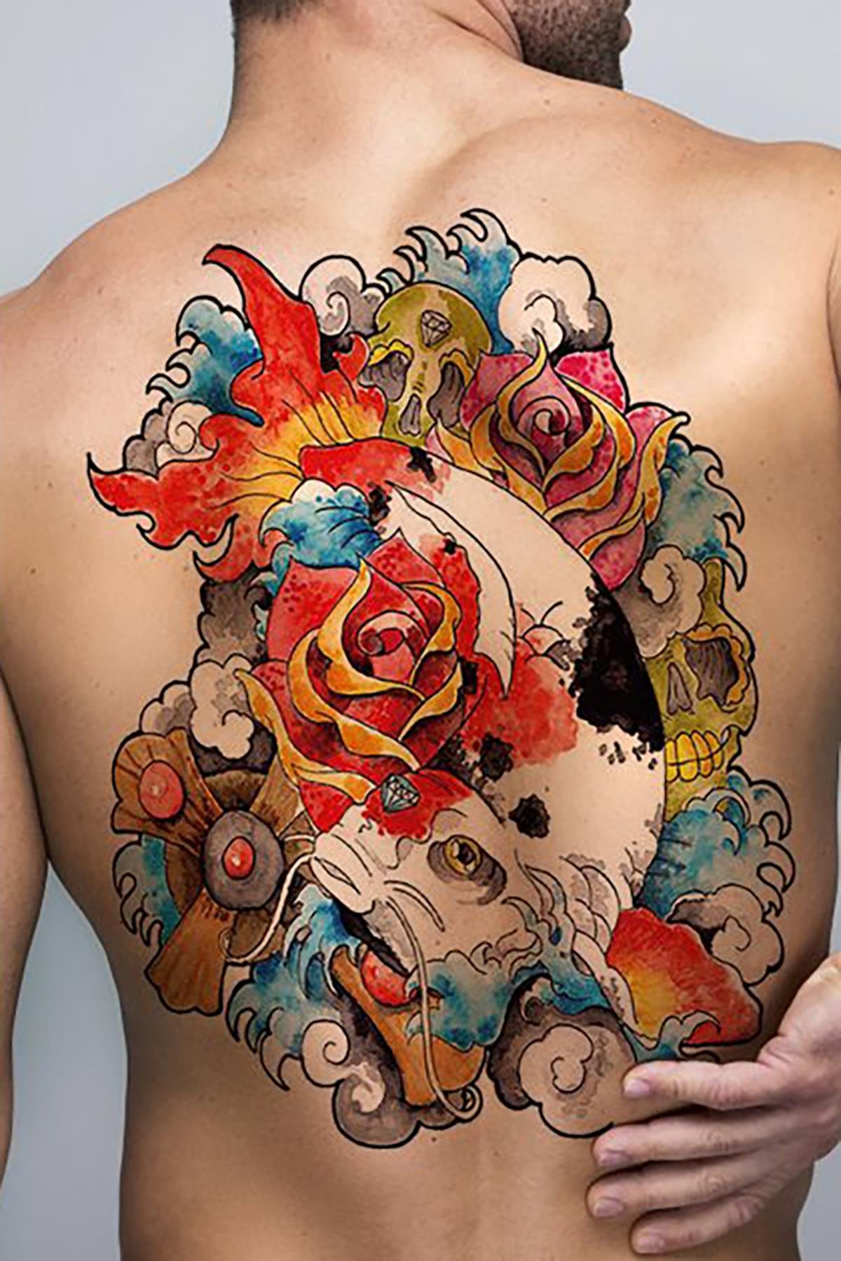 Geçici Balık Modelli Sırt Dövme Tattoo