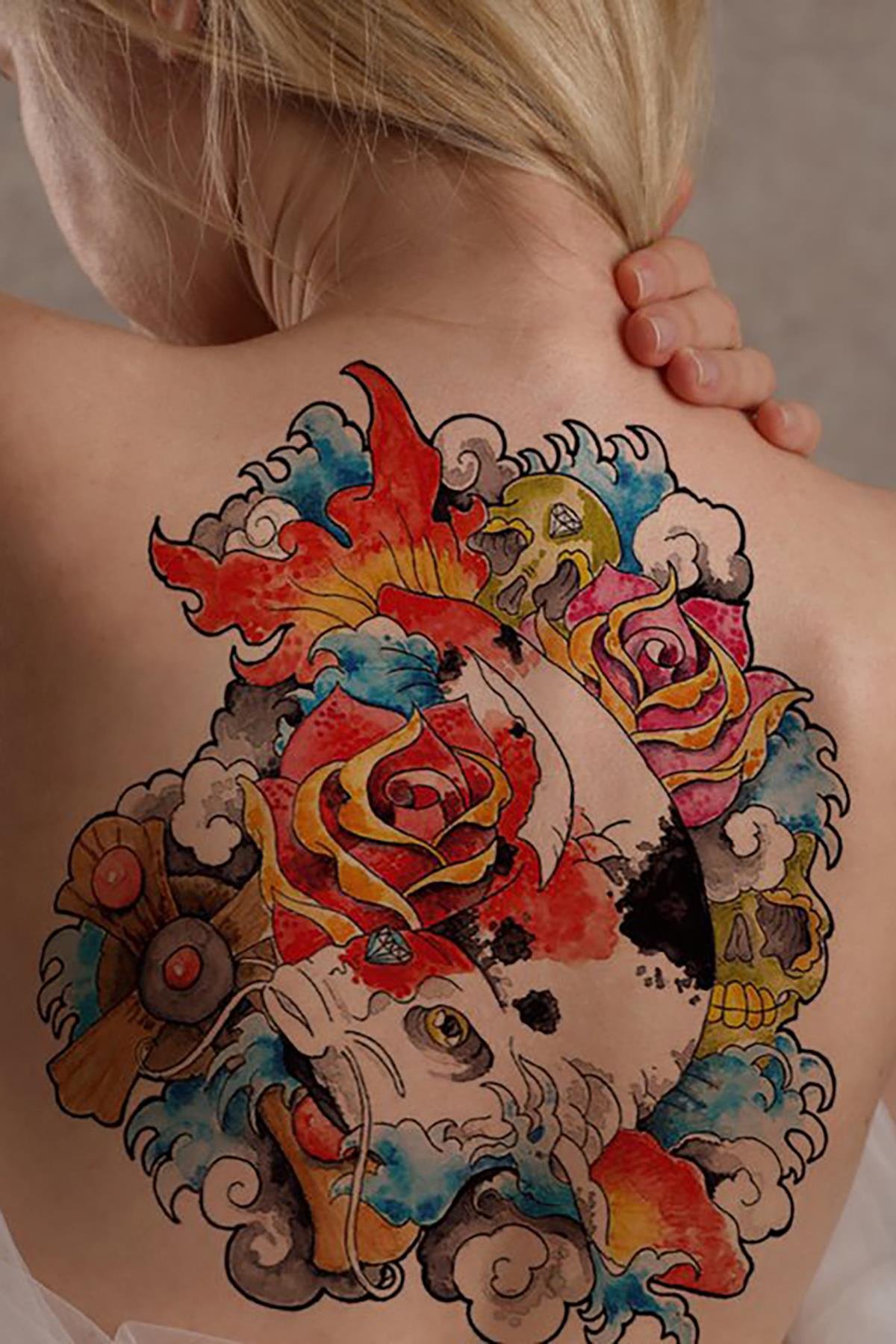 Geçici Balık Modelli Sırt Dövme Tattoo