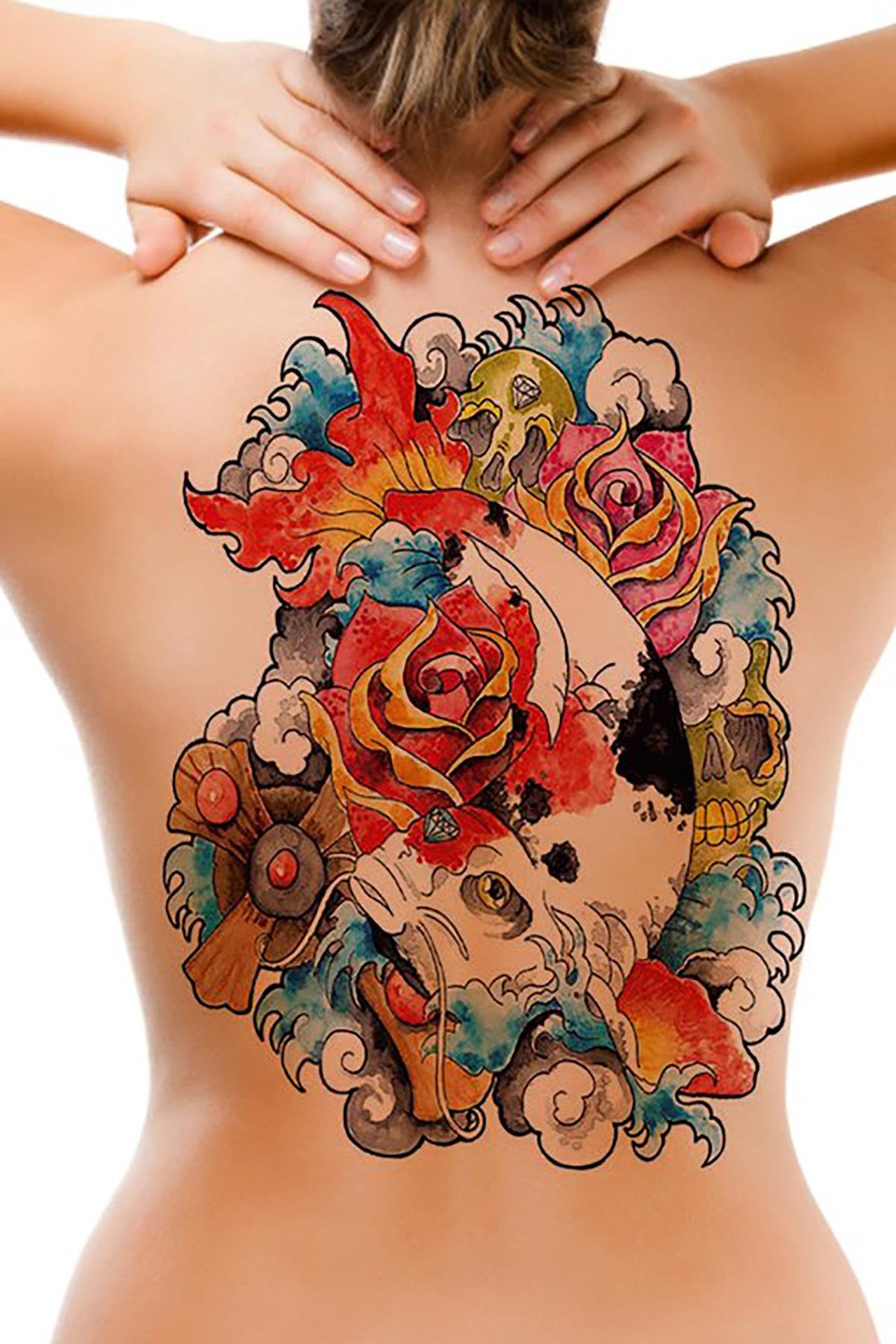 Geçici Balık Modelli Sırt Dövme Tattoo