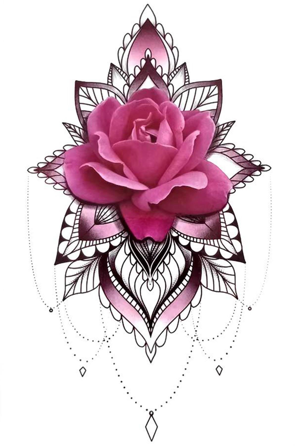 Geçici Çiçek Figürlü Büyük Dövme Tattoo