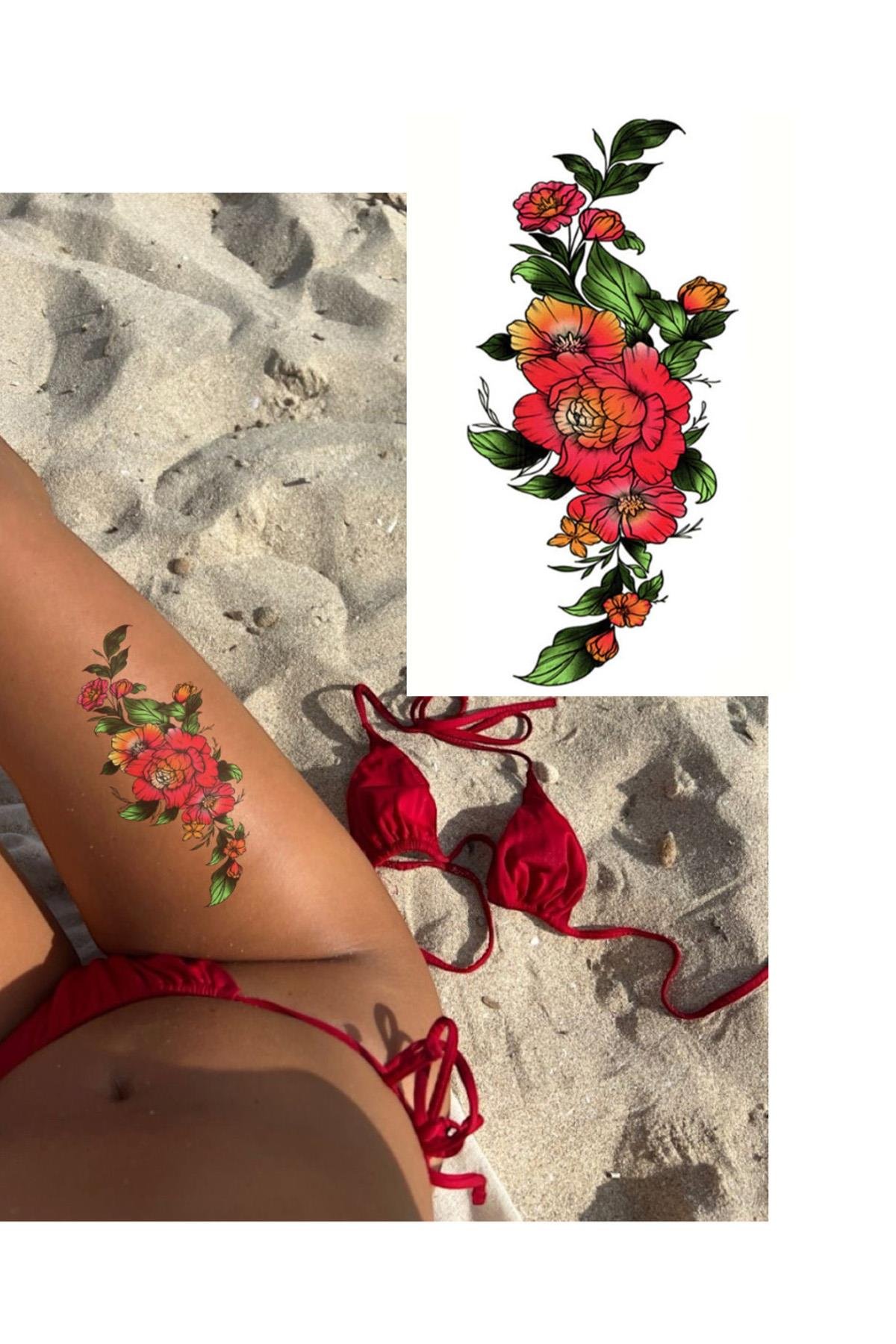 Geçici Çiçek Figürlü Dövme Tattoo