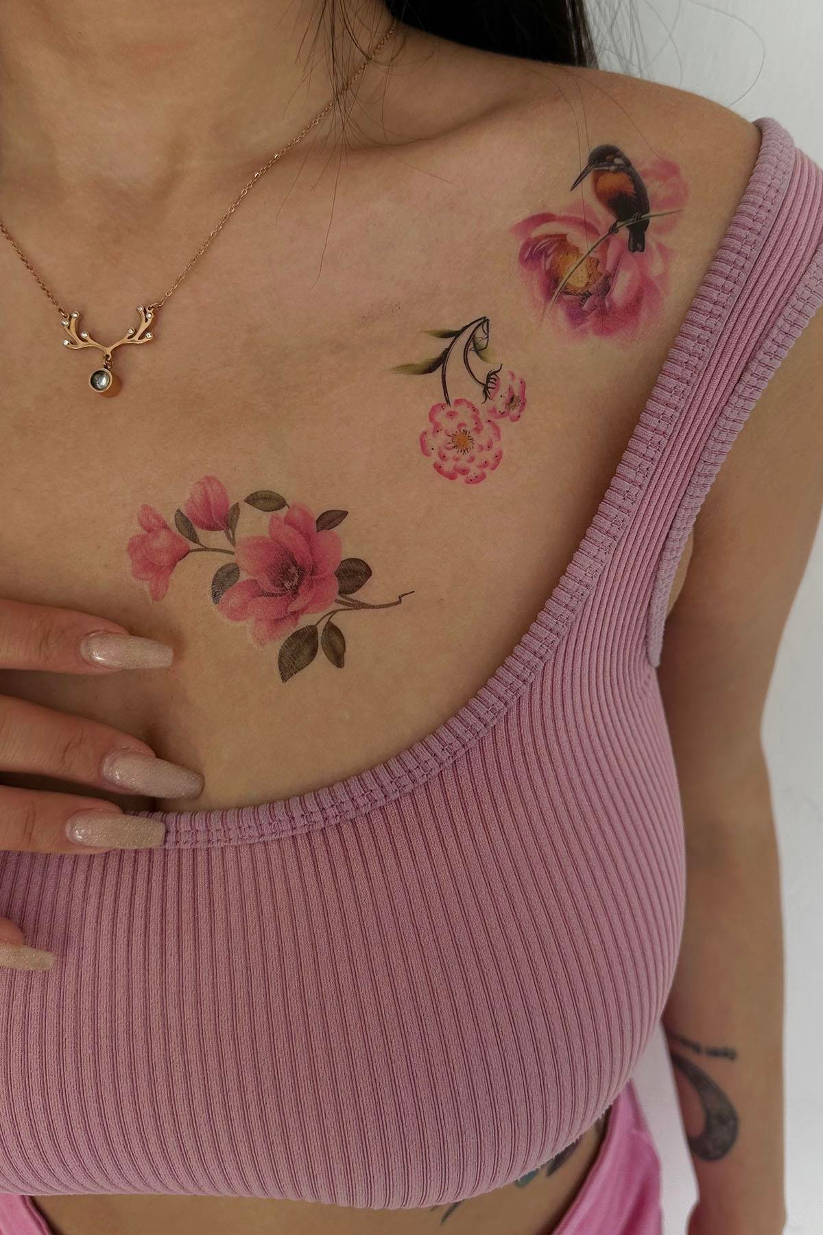 Geçici Çiçek Figürlü Dövme Tattoo