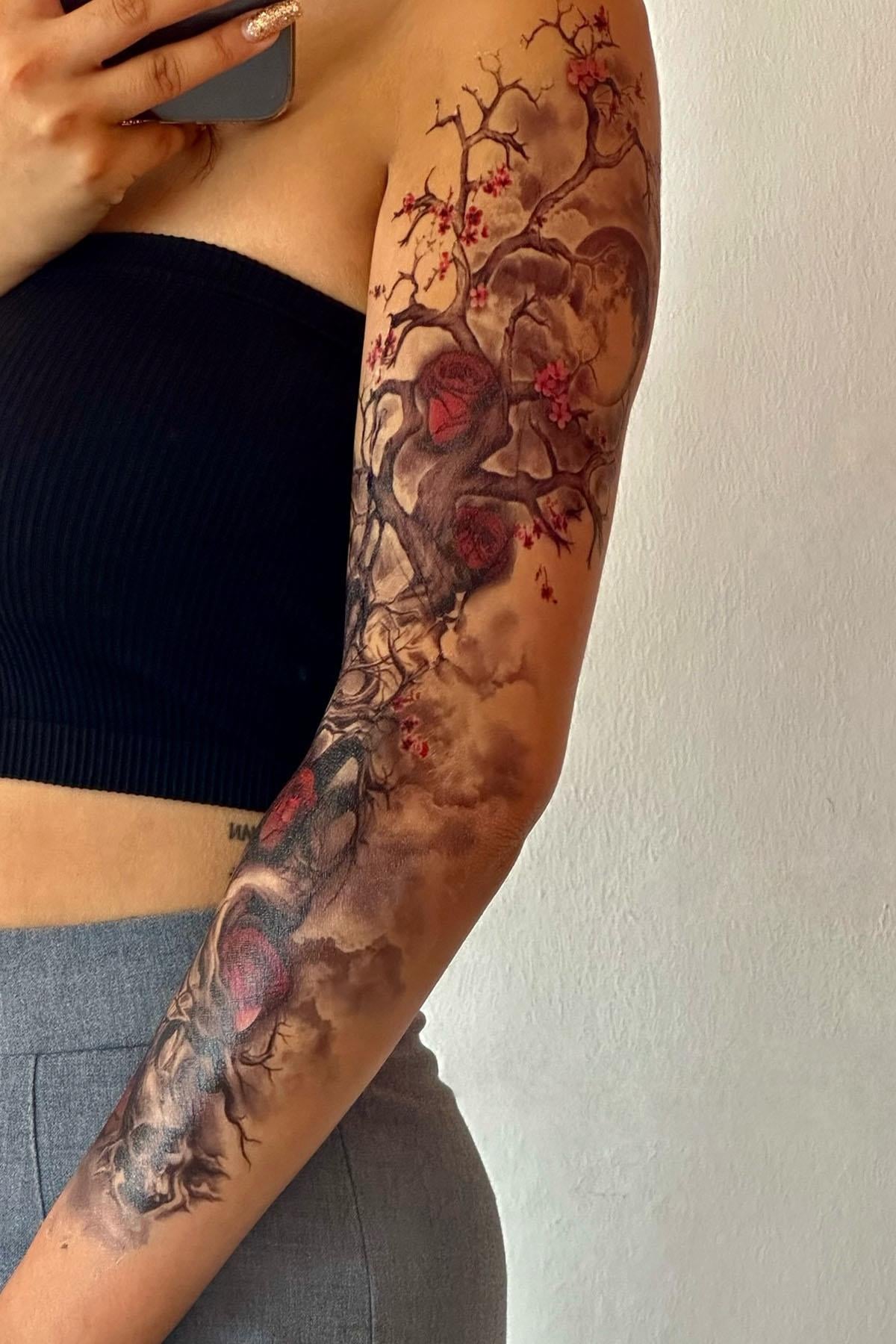 Geçici Çiçek ve Ağaç Kol Dövme Tattoo