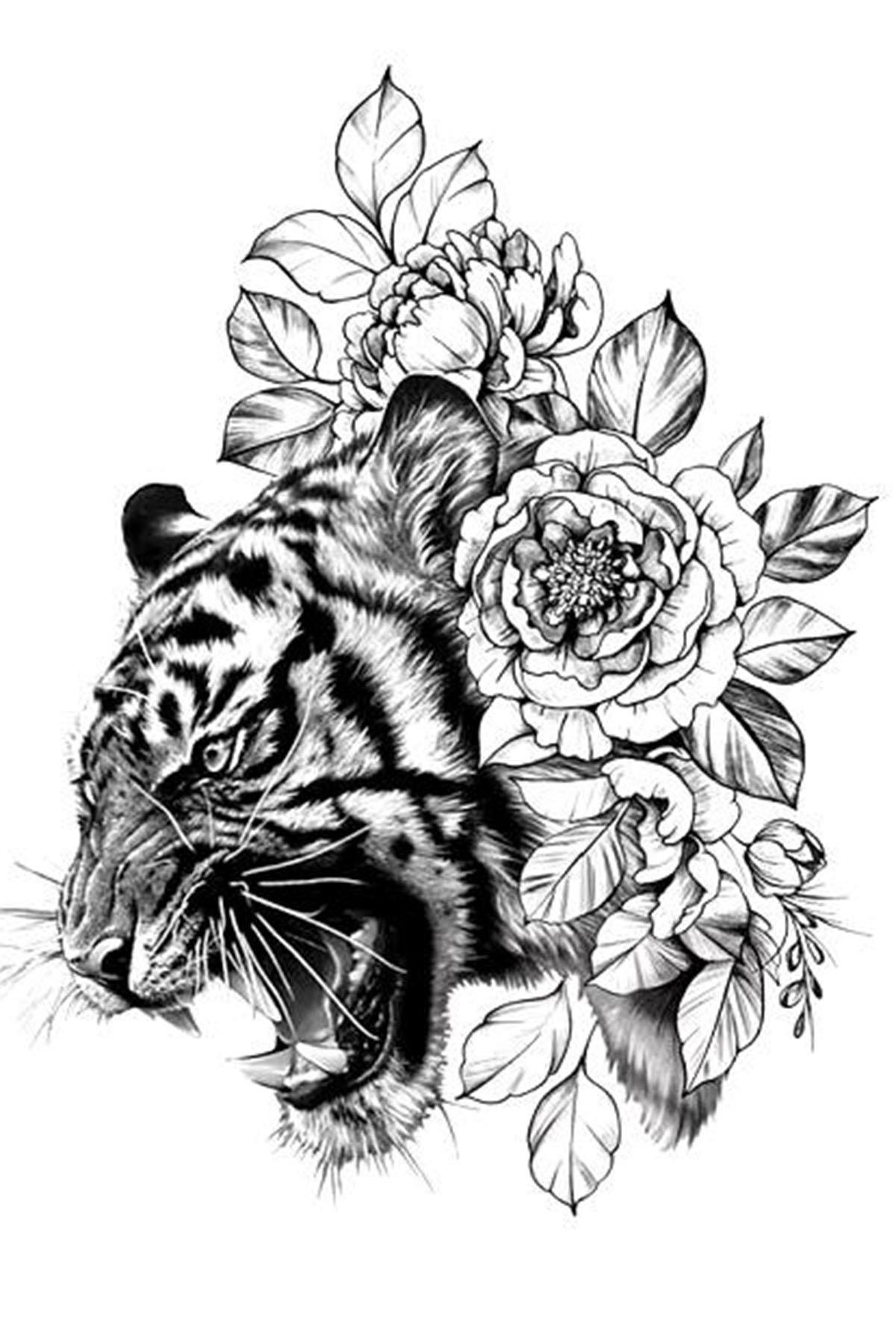 Geçici Çiçek Ve Aslan Figürlü Dövme Tattoo