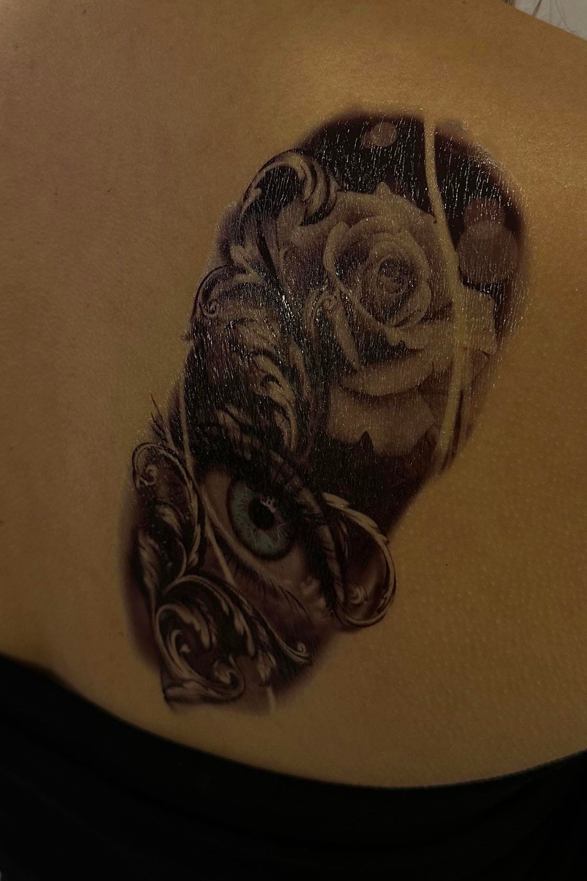 Geçici Göz Ve Gül Figürlü Dövme Tattoo