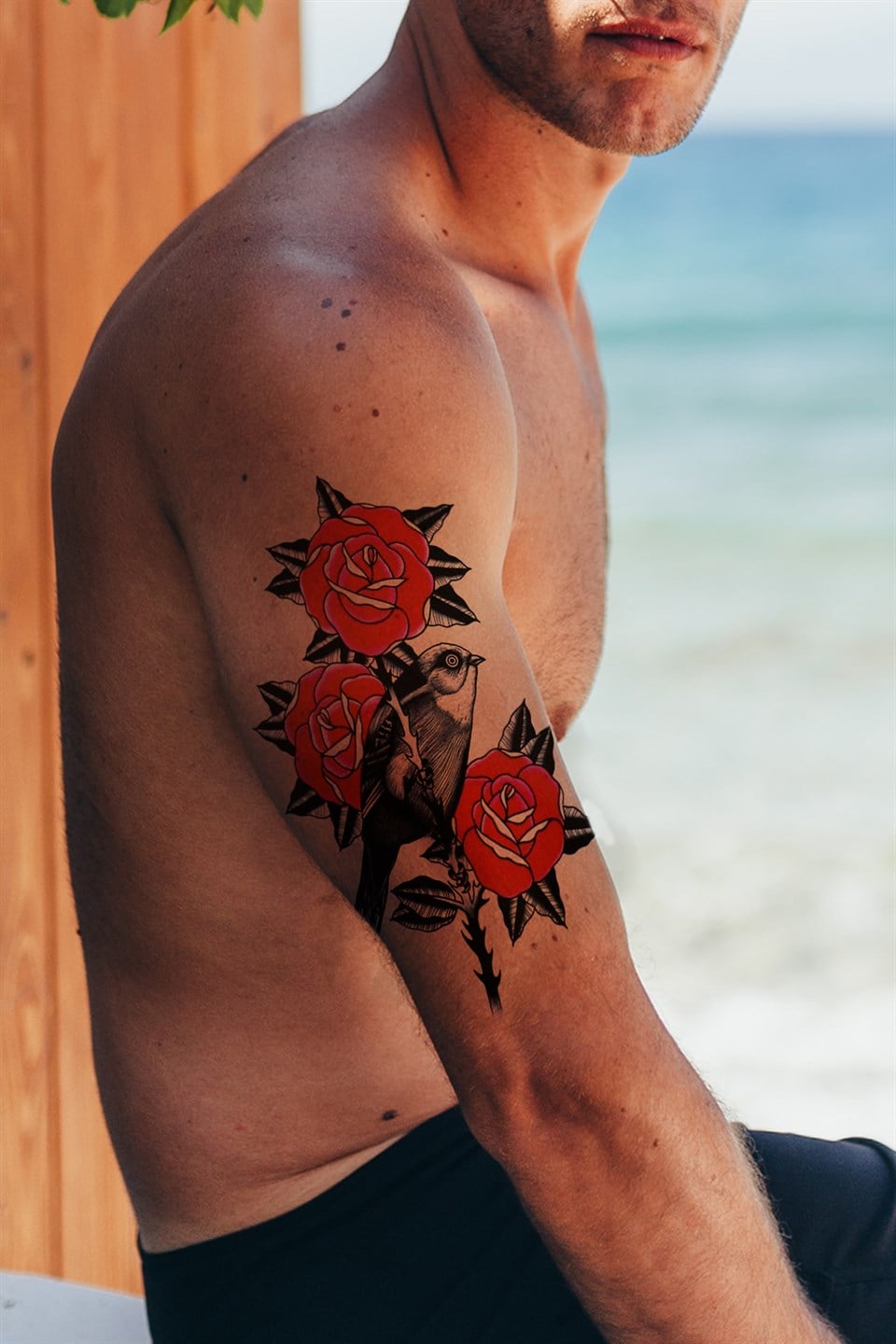 Geçici Gül, Kuş ve El Dövme Tattoo