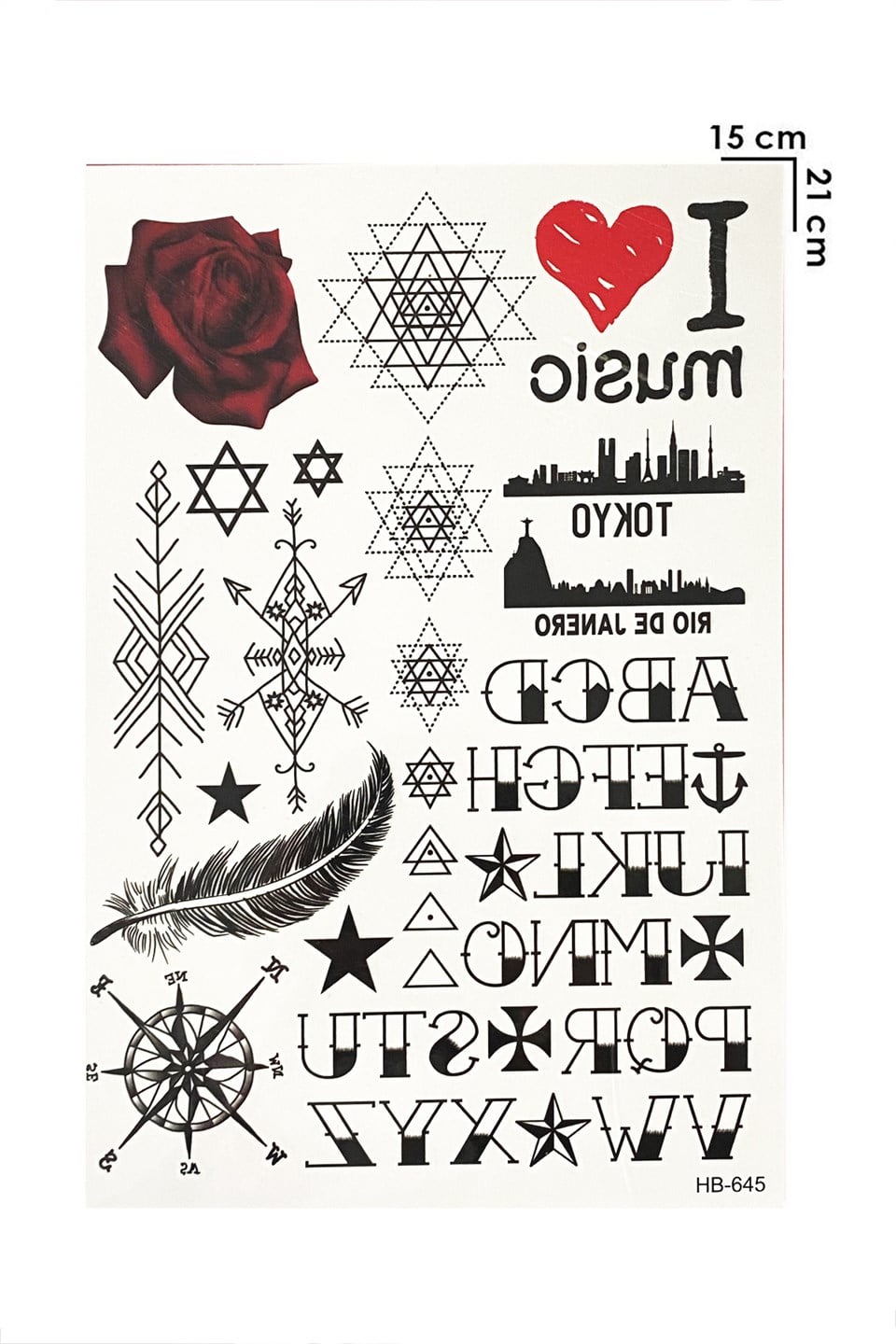 Geçici Gül, Tüy ve Karışık Dövme Tattoo