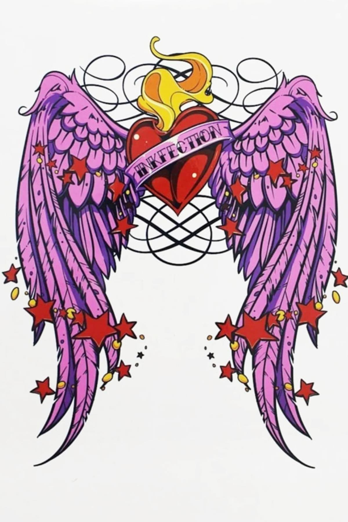 Geçici Kanatlı Kalp Dövme Tattoo