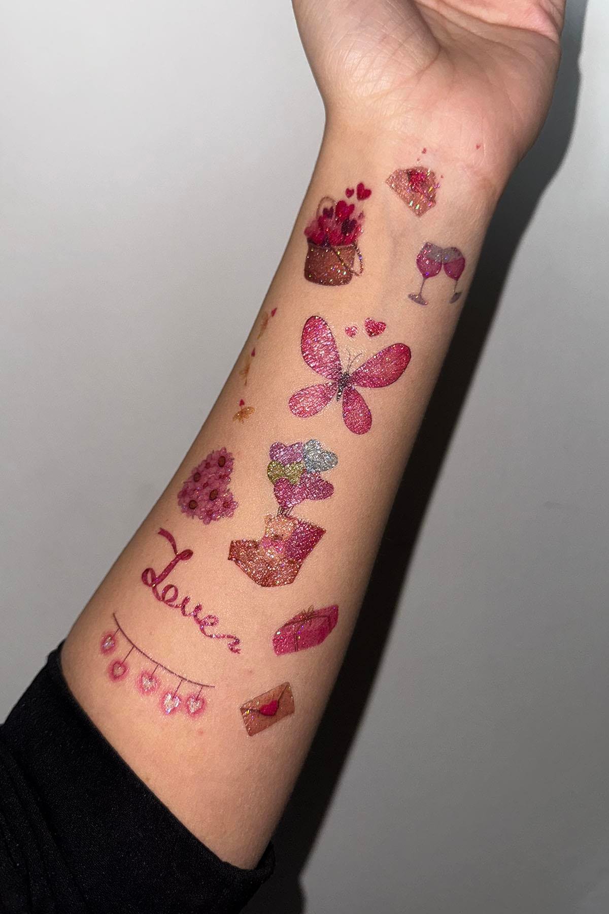 Geçici Karışık Figürlü Simli Dövme Tattoo