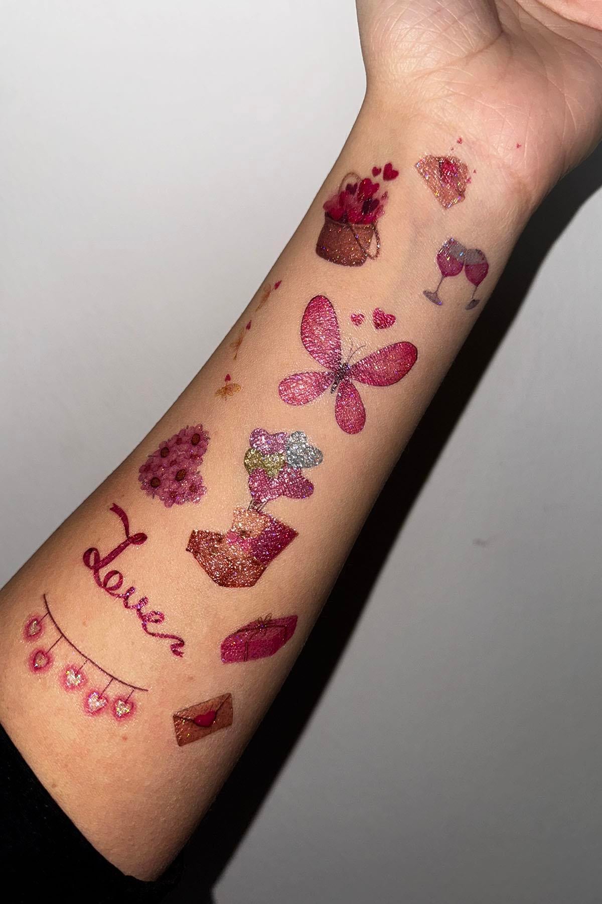 Geçici Karışık Figürlü Simli Dövme Tattoo