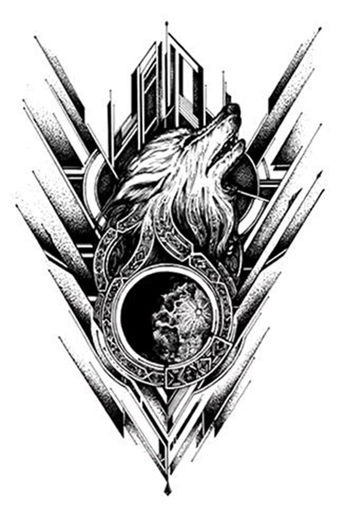 Geçici Kurt Figürlü Dövme Tattoo