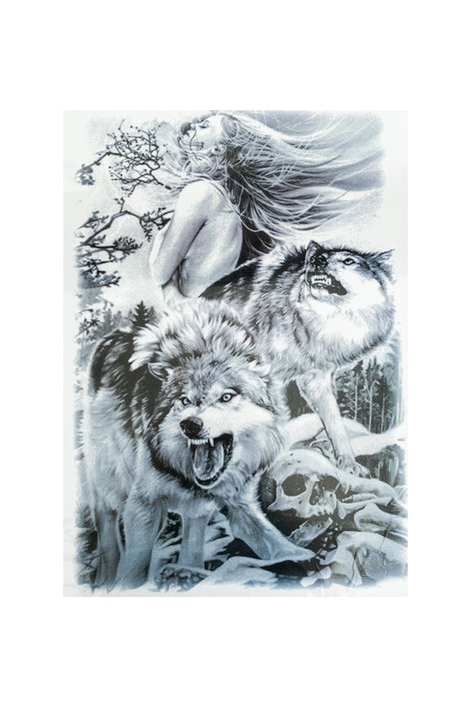 Geçici Kurt ve Kadın Modelli Sırt Dövme Tattoo