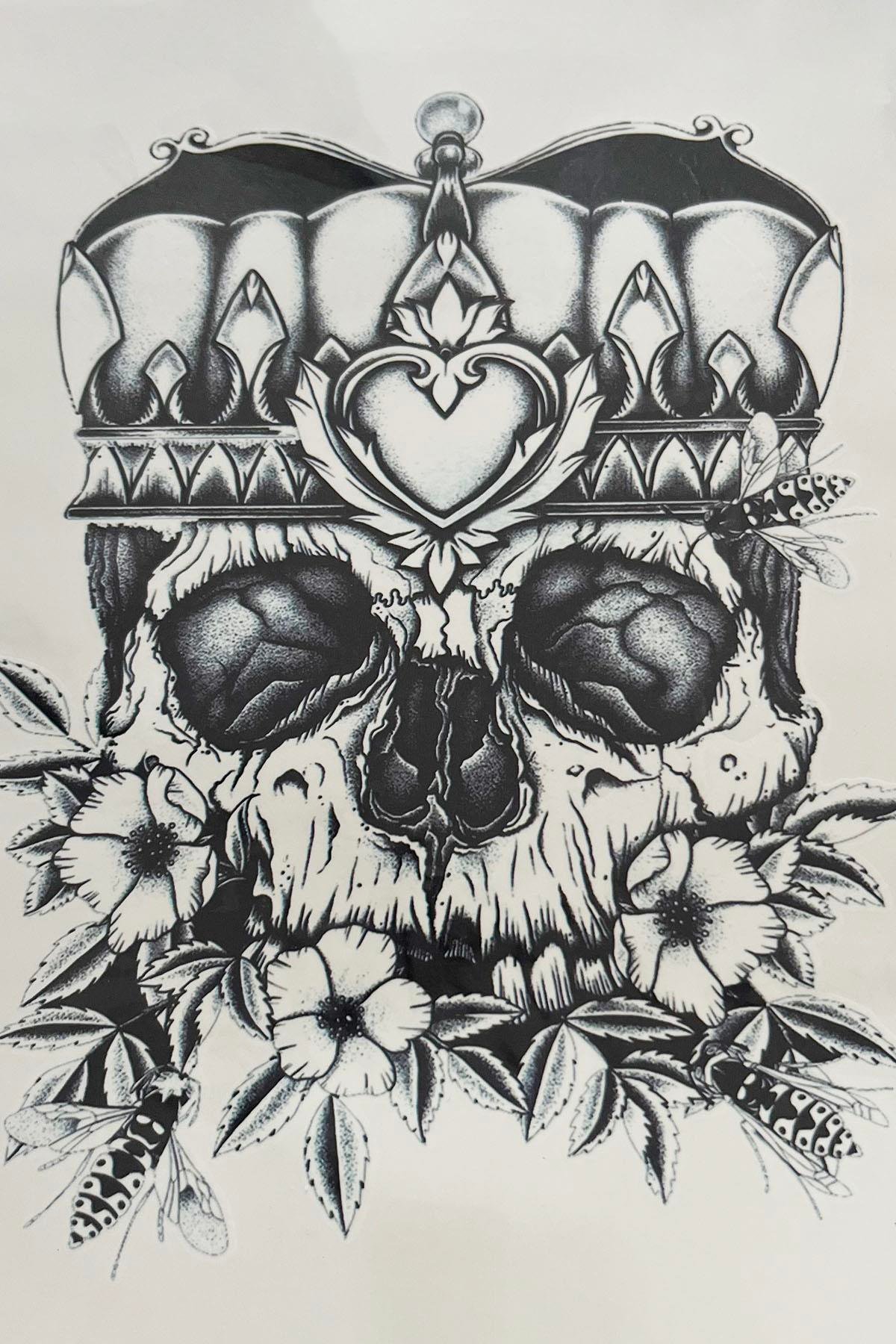 Geçici Kuru Kafa Figürlü Dövme Tattoo