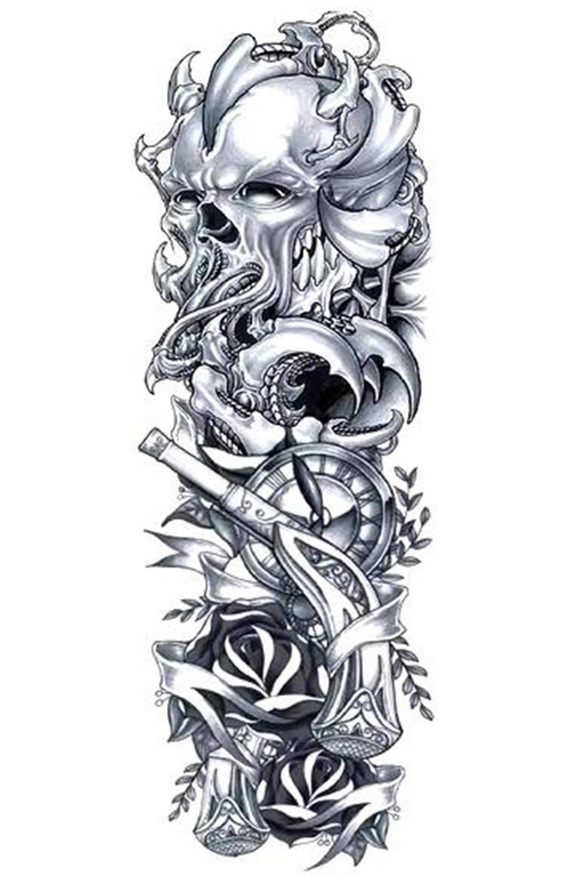 Geçici Kuru Kafa Figürlü Dövme Tattoo