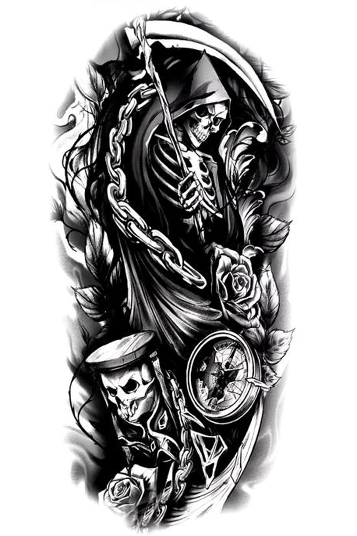 Geçici Kuru Kafa Figürlü Dövme Tattoo