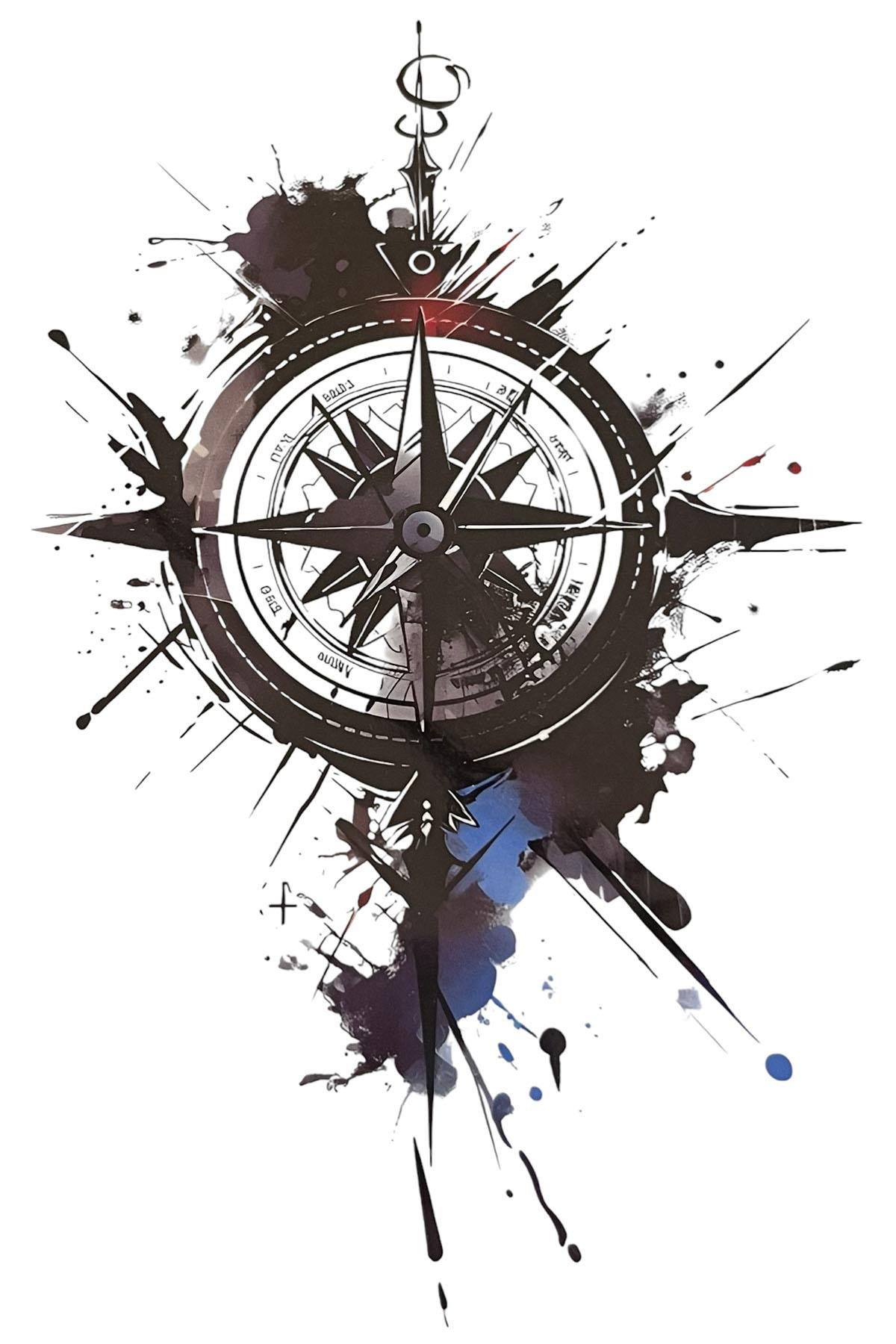 Geçici Pusula Figrülü Dövme Tattoo