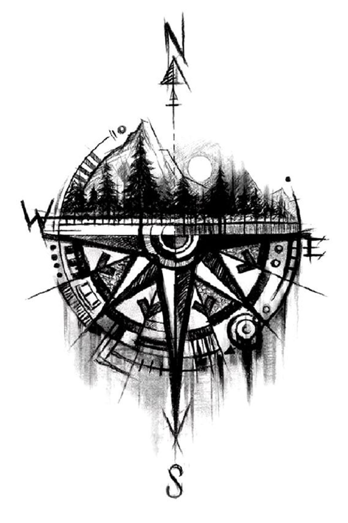 Geçici Pusula Figürlü Dövme Tattoo