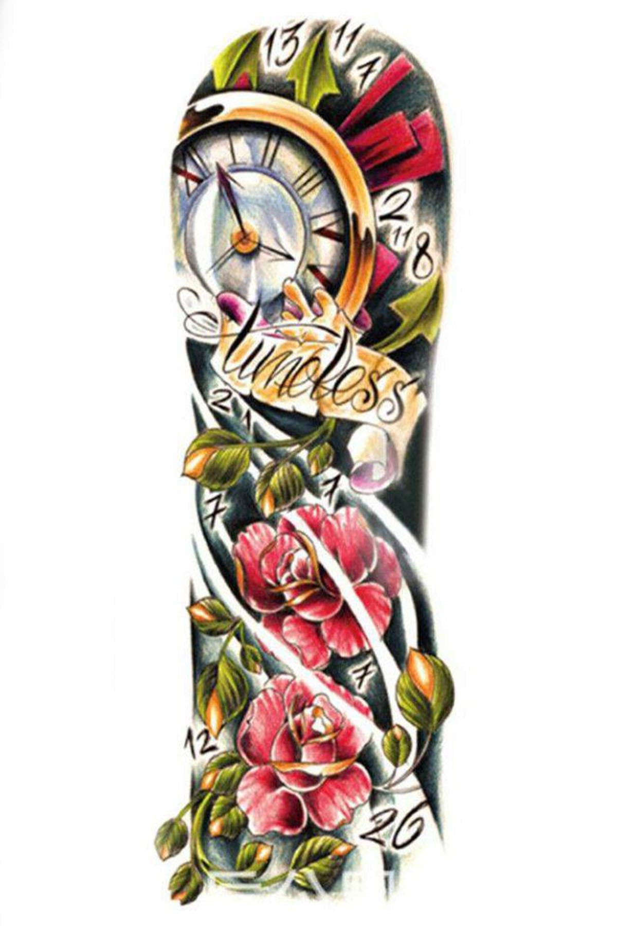 Geçici Saat Ve Çiçek Figürlü Dövme Tattoo