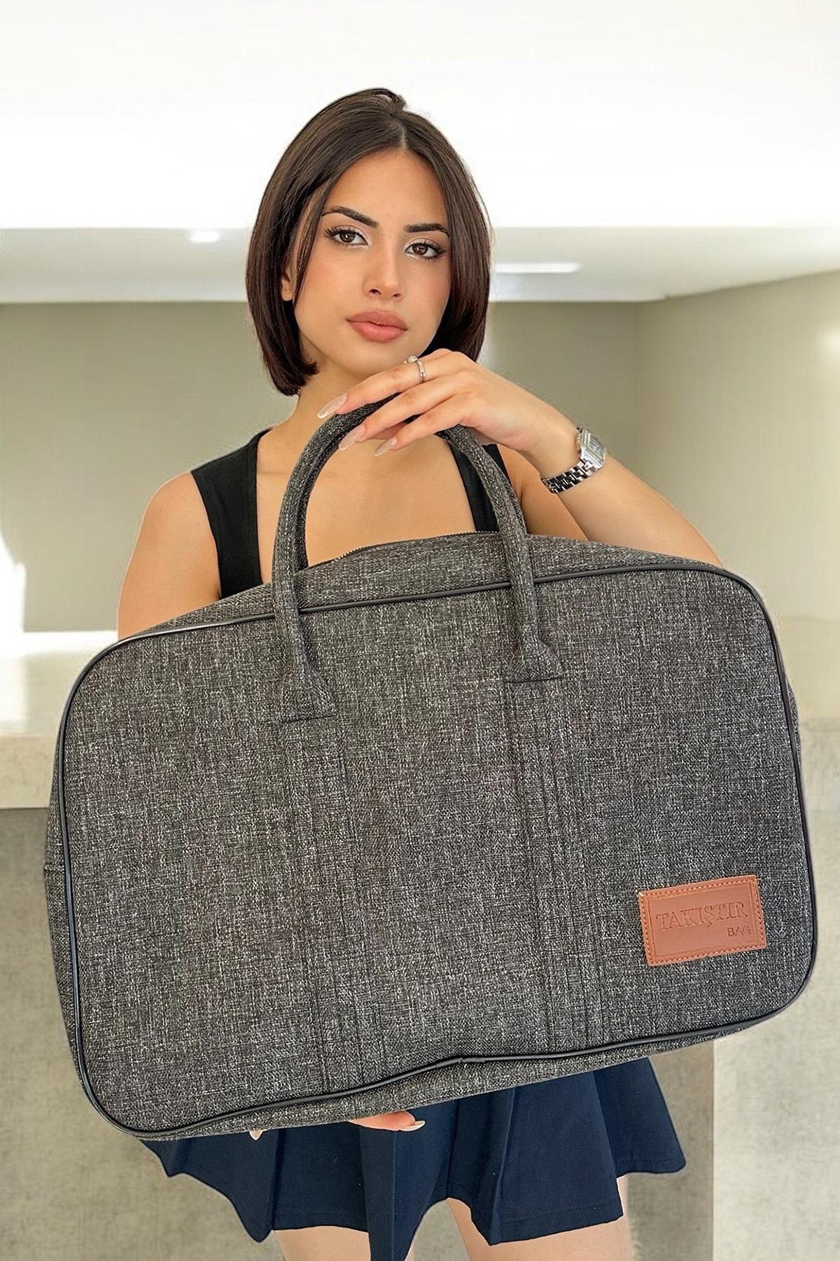 Gri Renk Büyük Boy El Çantası/ Seyahat Çantası