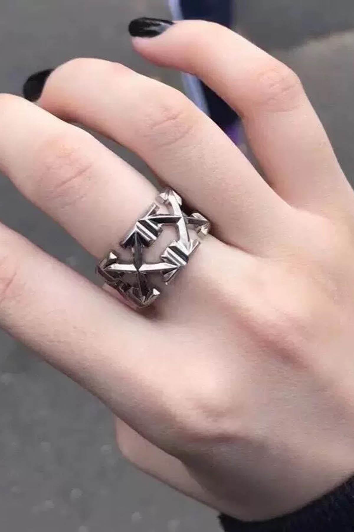 Gümüş Renk Çarpı Figürlü Metal Ayarlanabilir Yüzük