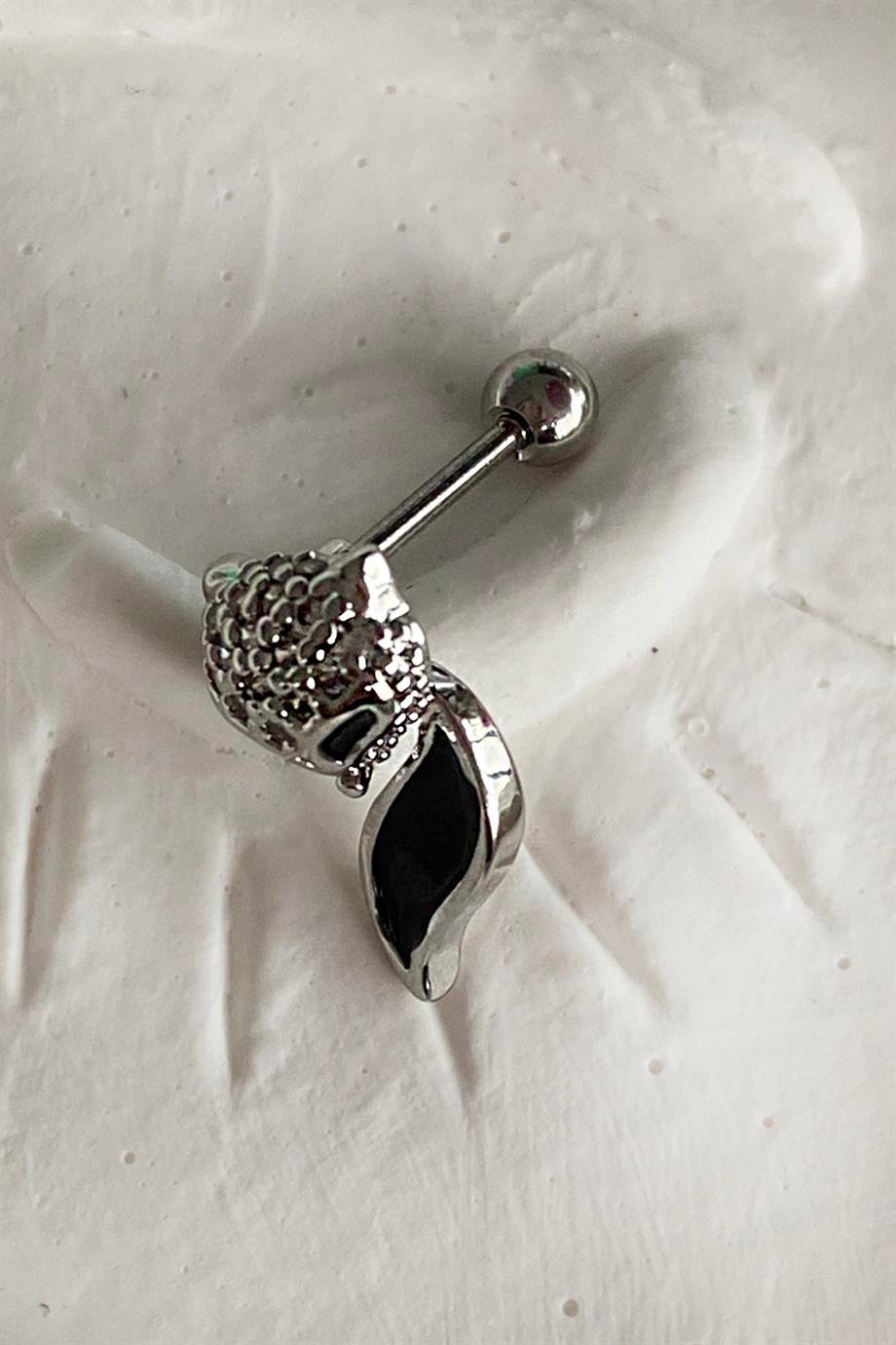 Gümüş Renk Cerrahi Çelik Tilki Figürlü Tragus/Kıkırdak Küpe/Piercing (Tek)