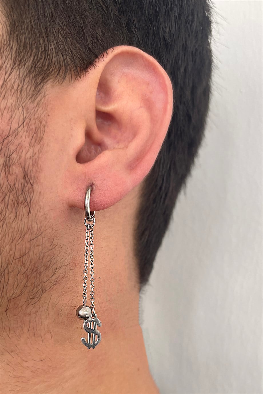 Gümüş Renk Dolar Figürlü Unisex Çelik Küpe (Tek)
