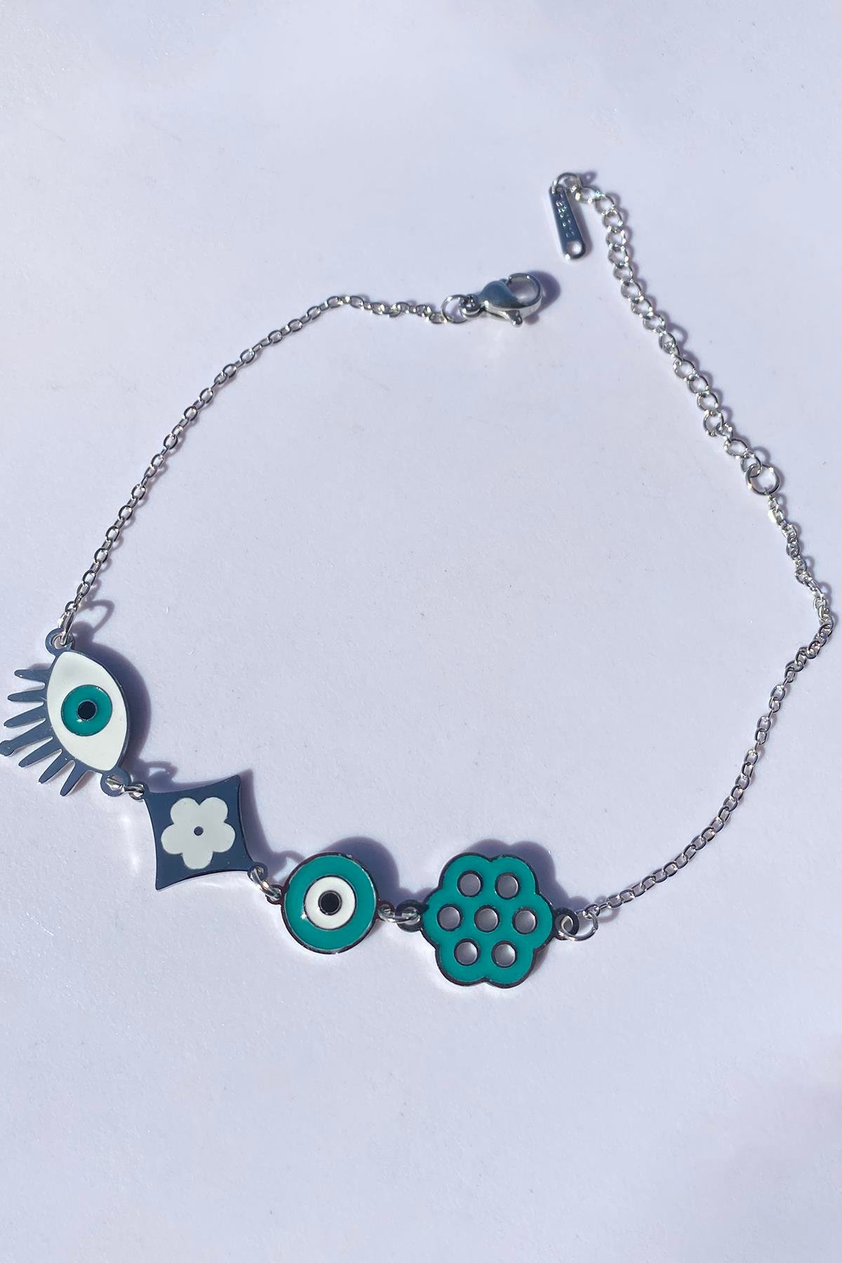 Gümüş Renk Göz Figürlü Çelik Halhal