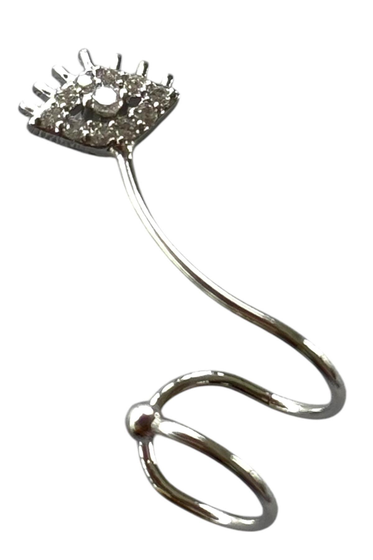Gümüş Renk Göz Figürlü Ear Cuff Küpe (Tek)