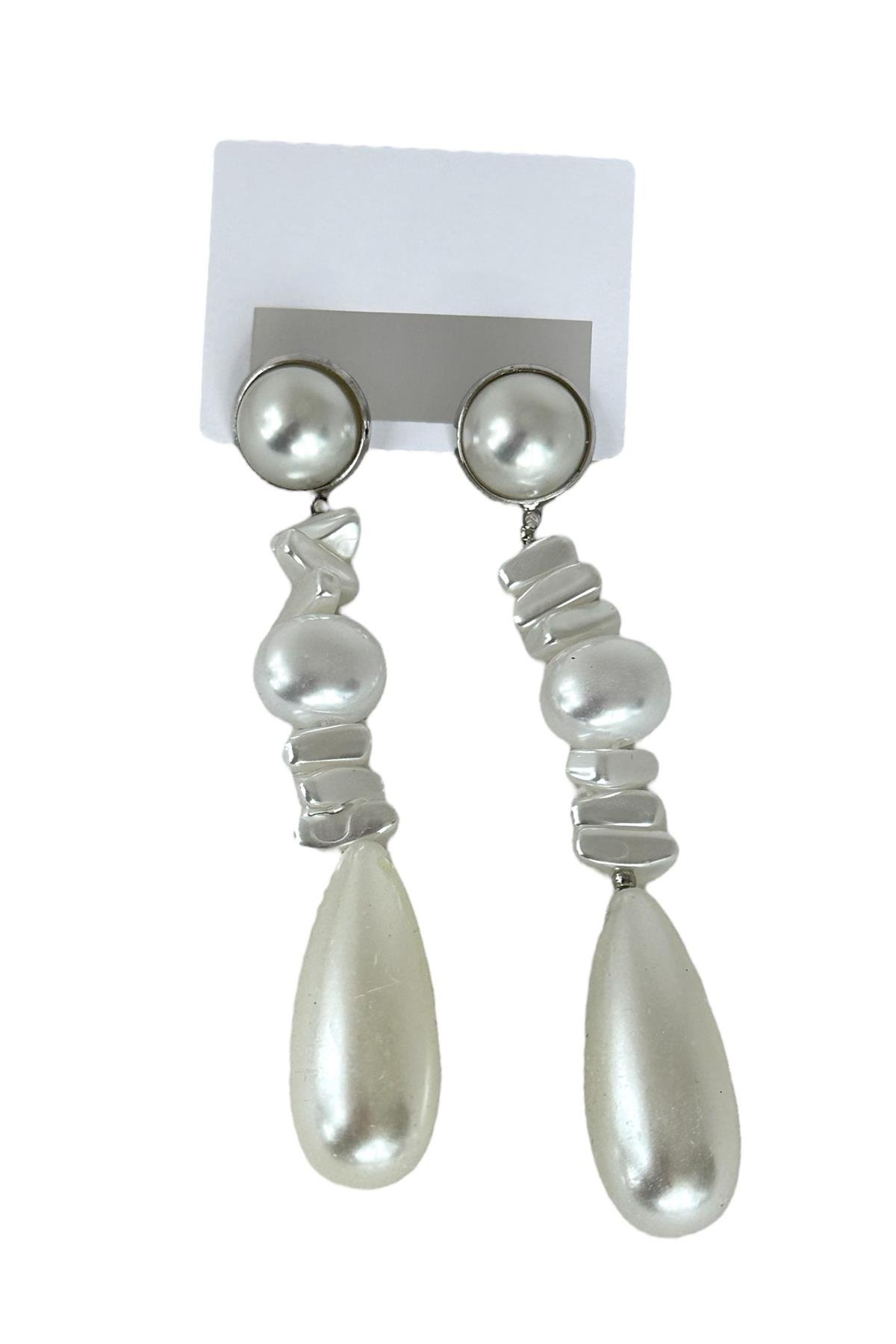 Gümüş Renk İnci Detaylı Abiye Küpe (Çift)