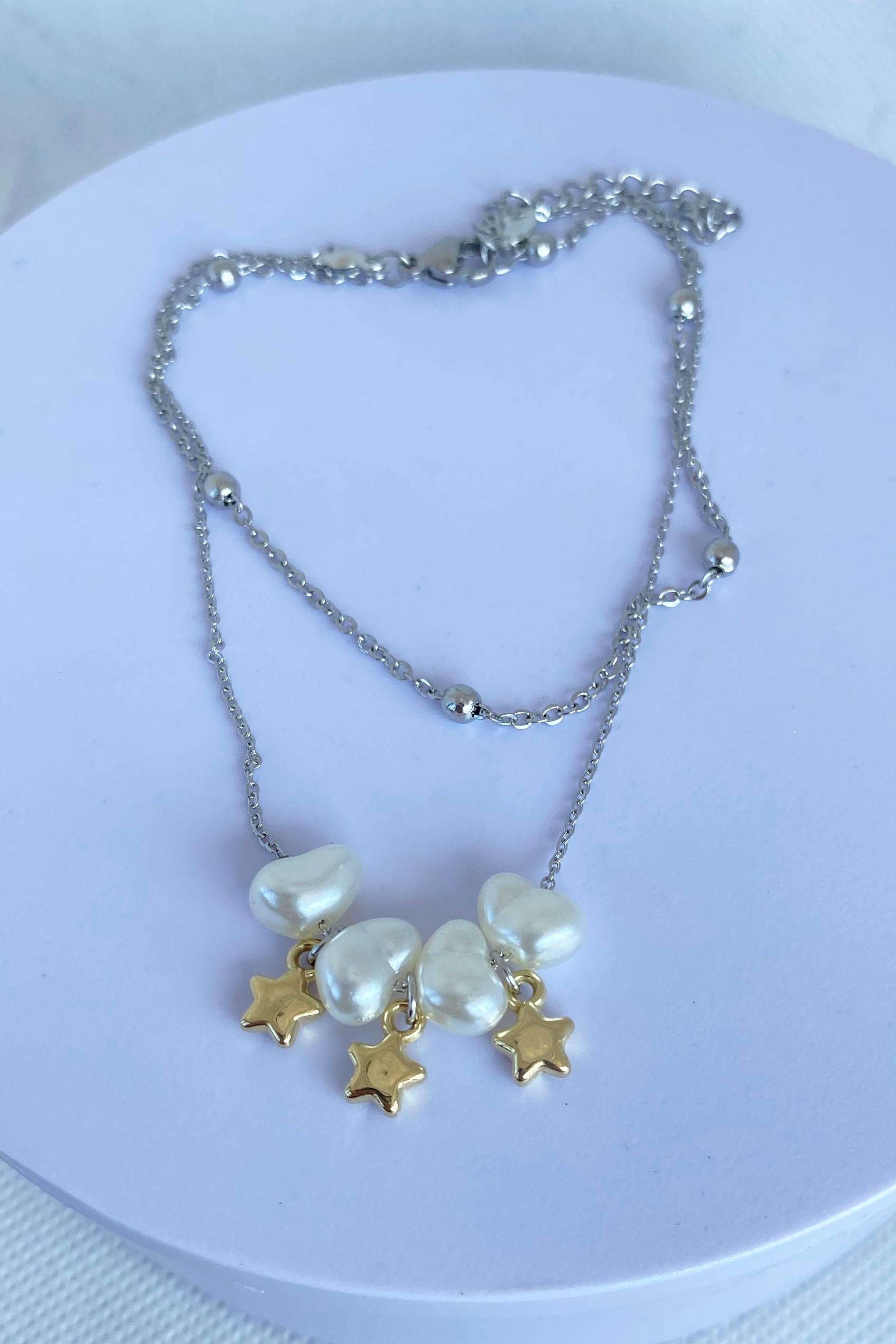 Gümüş Renk İnci Ve Yıldız Detaylı Çelik Halhal