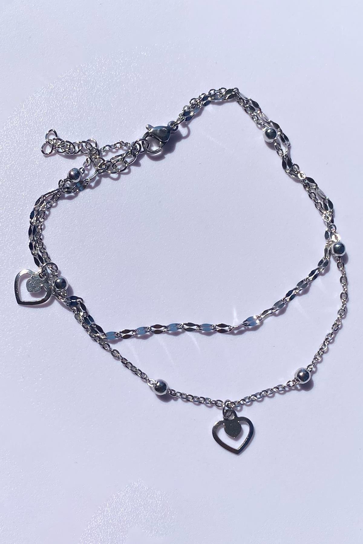 Gümüş Renk Kalp Figürlü Çelik Halhal