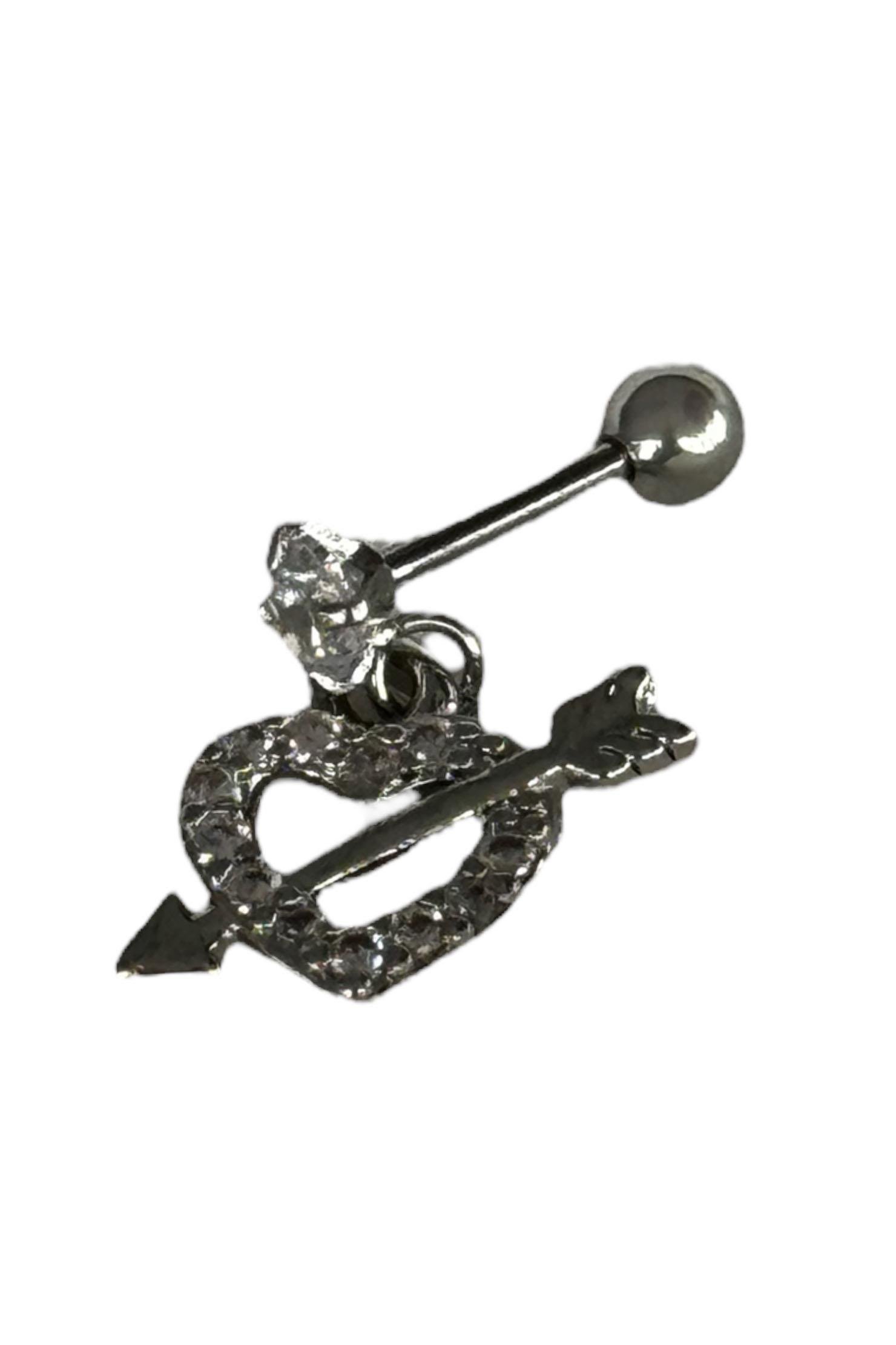Gümüş Renk Kalp Figürlü Cerrahi Çelik Tragus/Kıkırdak Küpe (Tek)