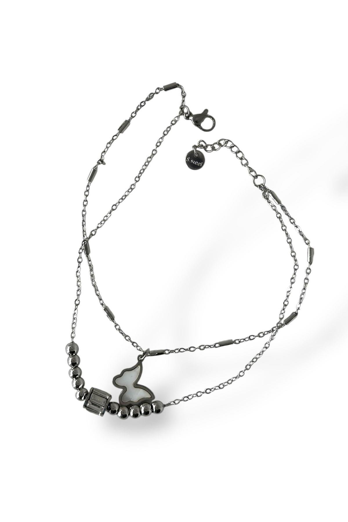 Gümüş Renk Kelebek Figürlü Çelik Halhal