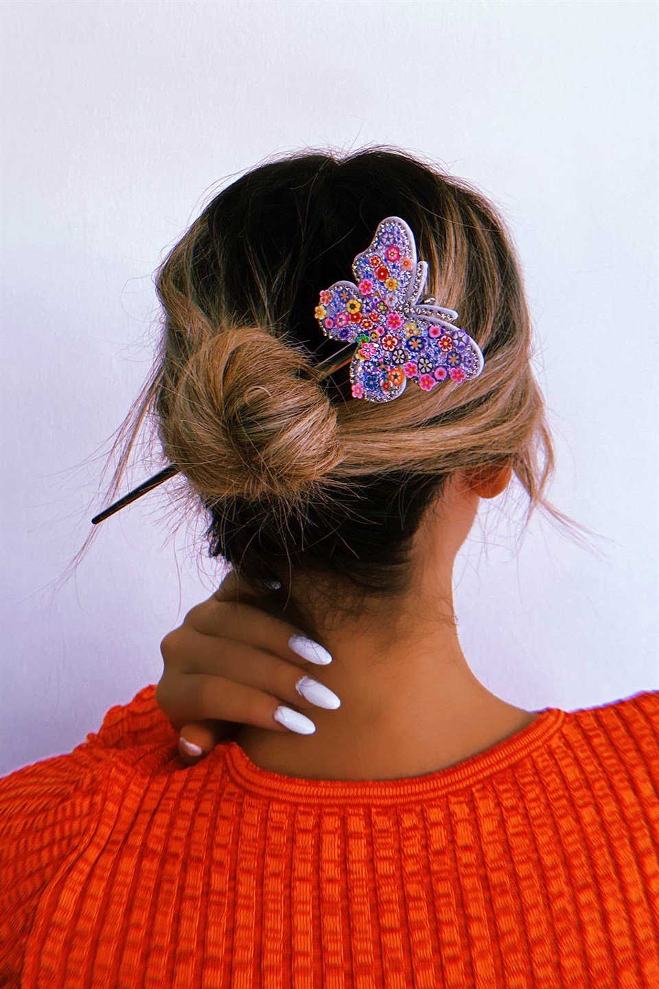 Gümüş Renk Kelebek Figürlü Topuz Tokası