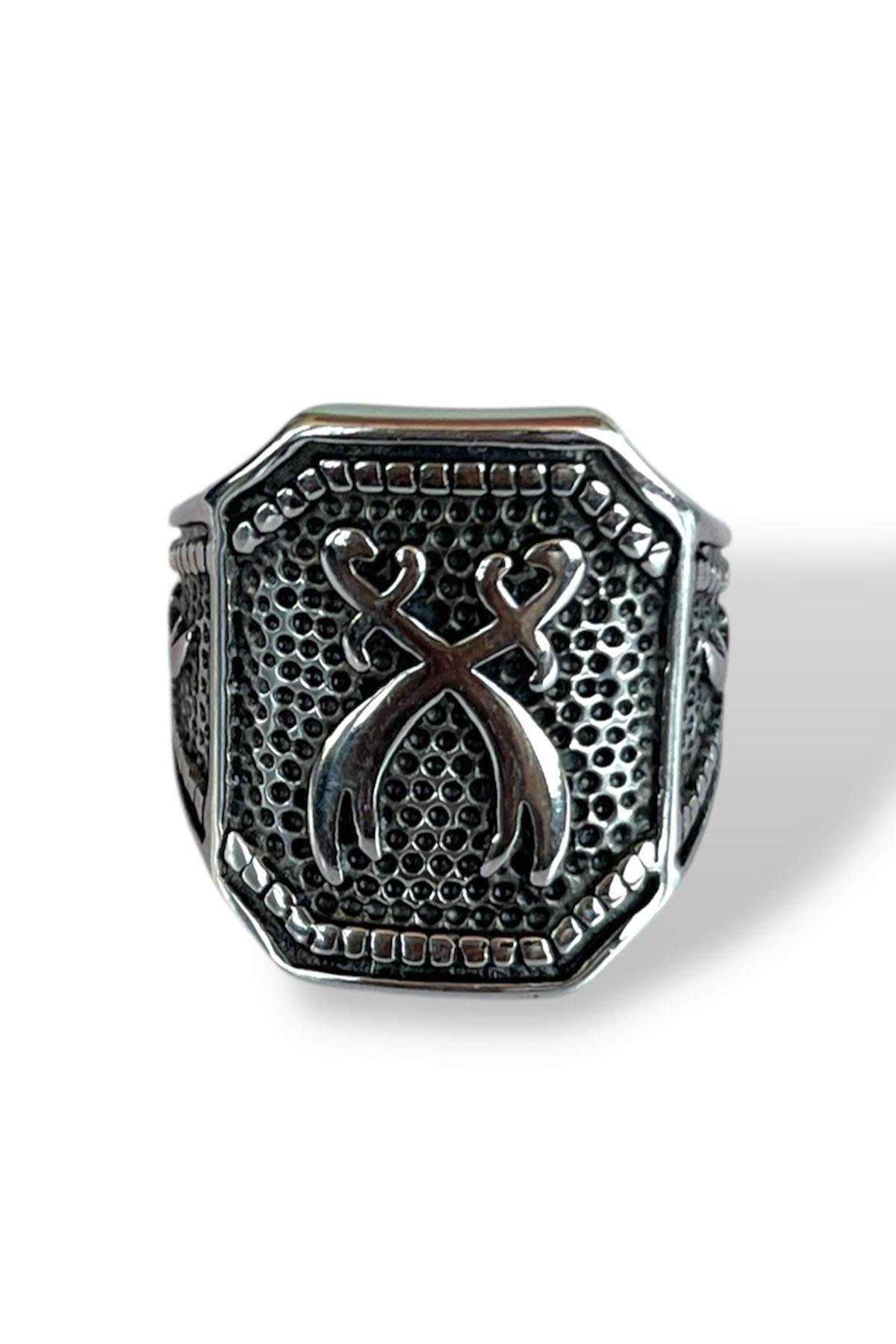 Gümüş Renk Kılıç Figürlü Ayarlanabilir Çelik Erkek Yüzük