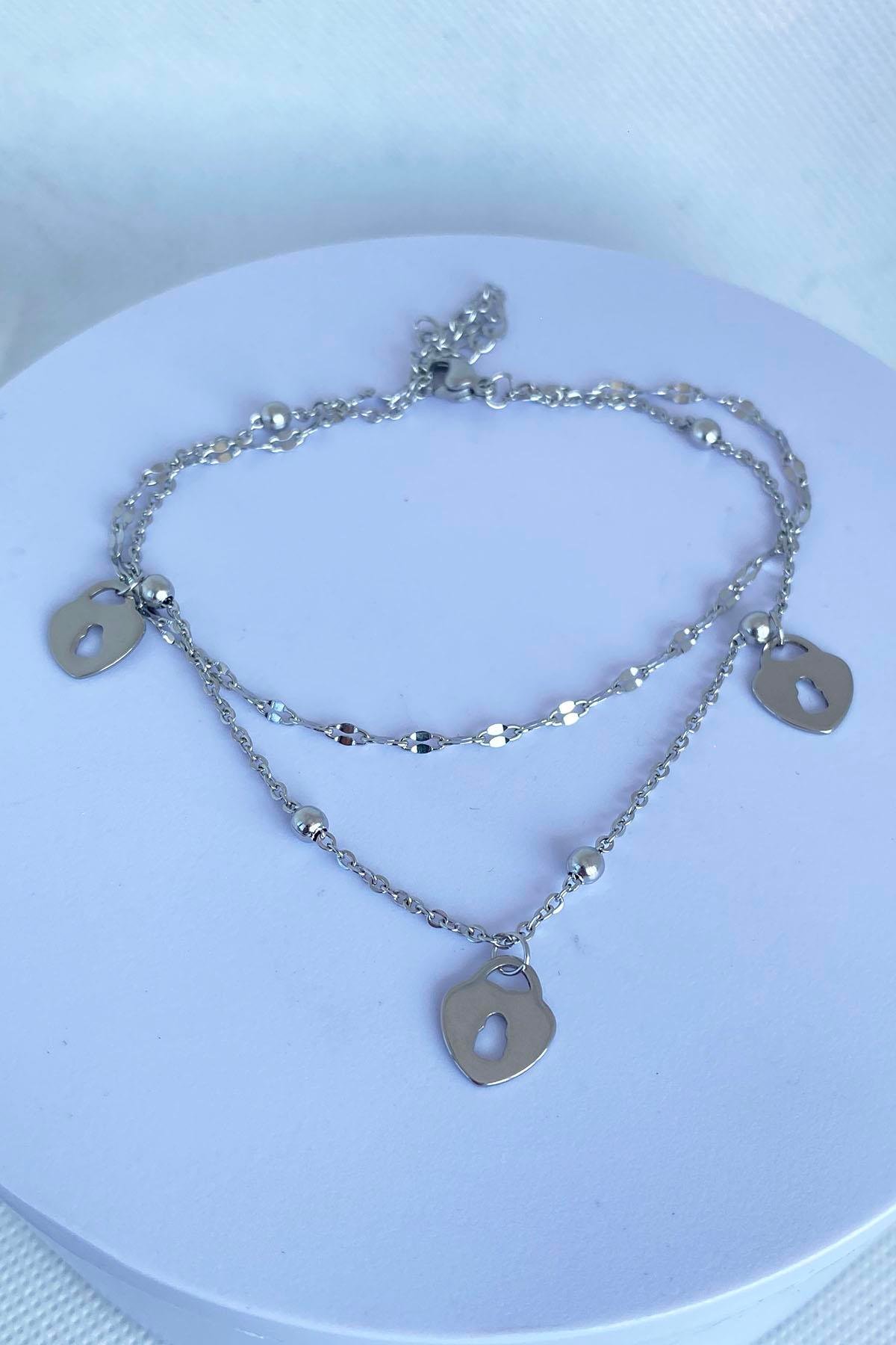 Gümüş Renk Kilit Figürlü Çelik Halhal