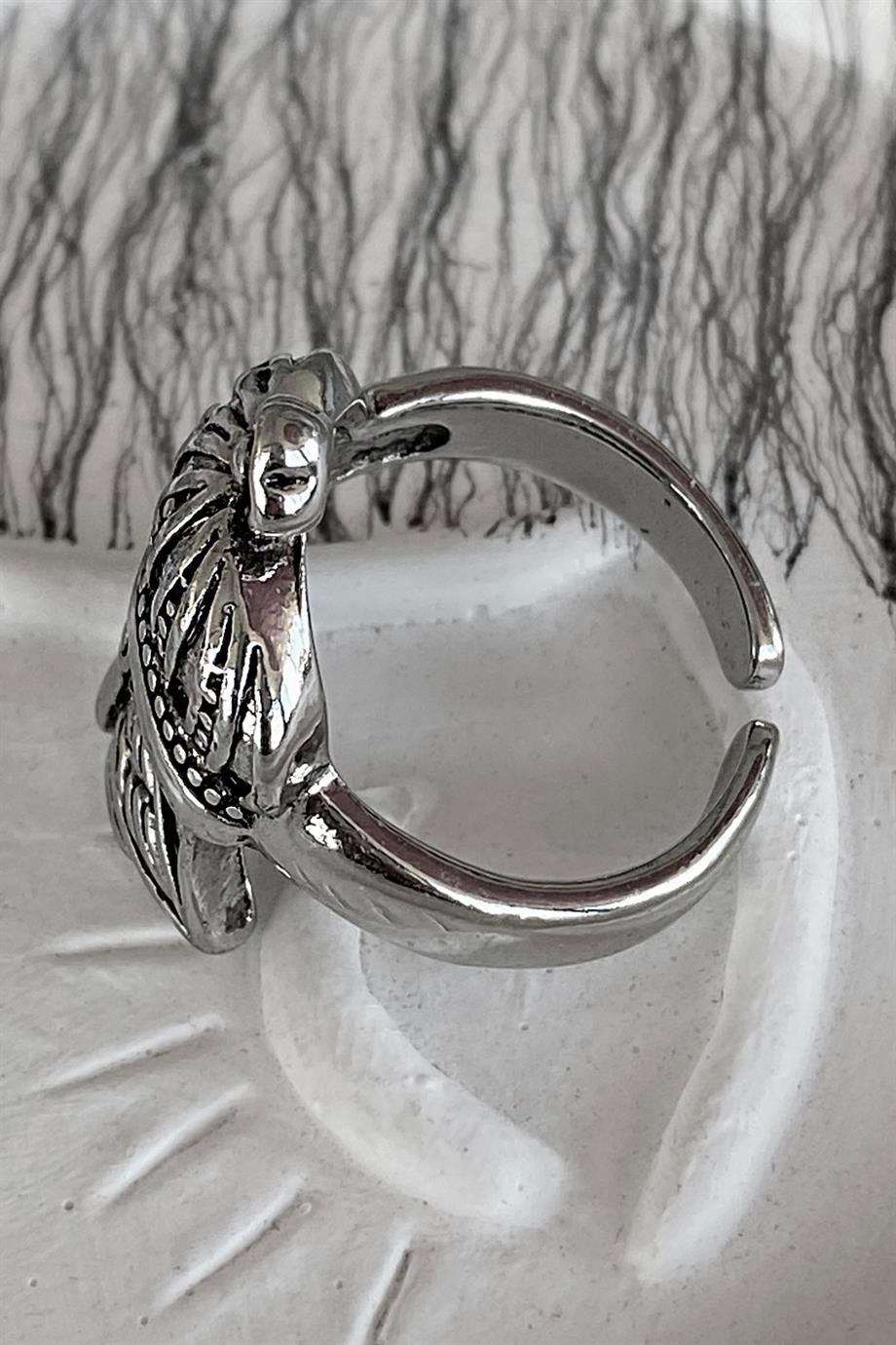 Gümüş Renk Kral Tacı Figürlü Ayarlanabilir Erkek Yüzük