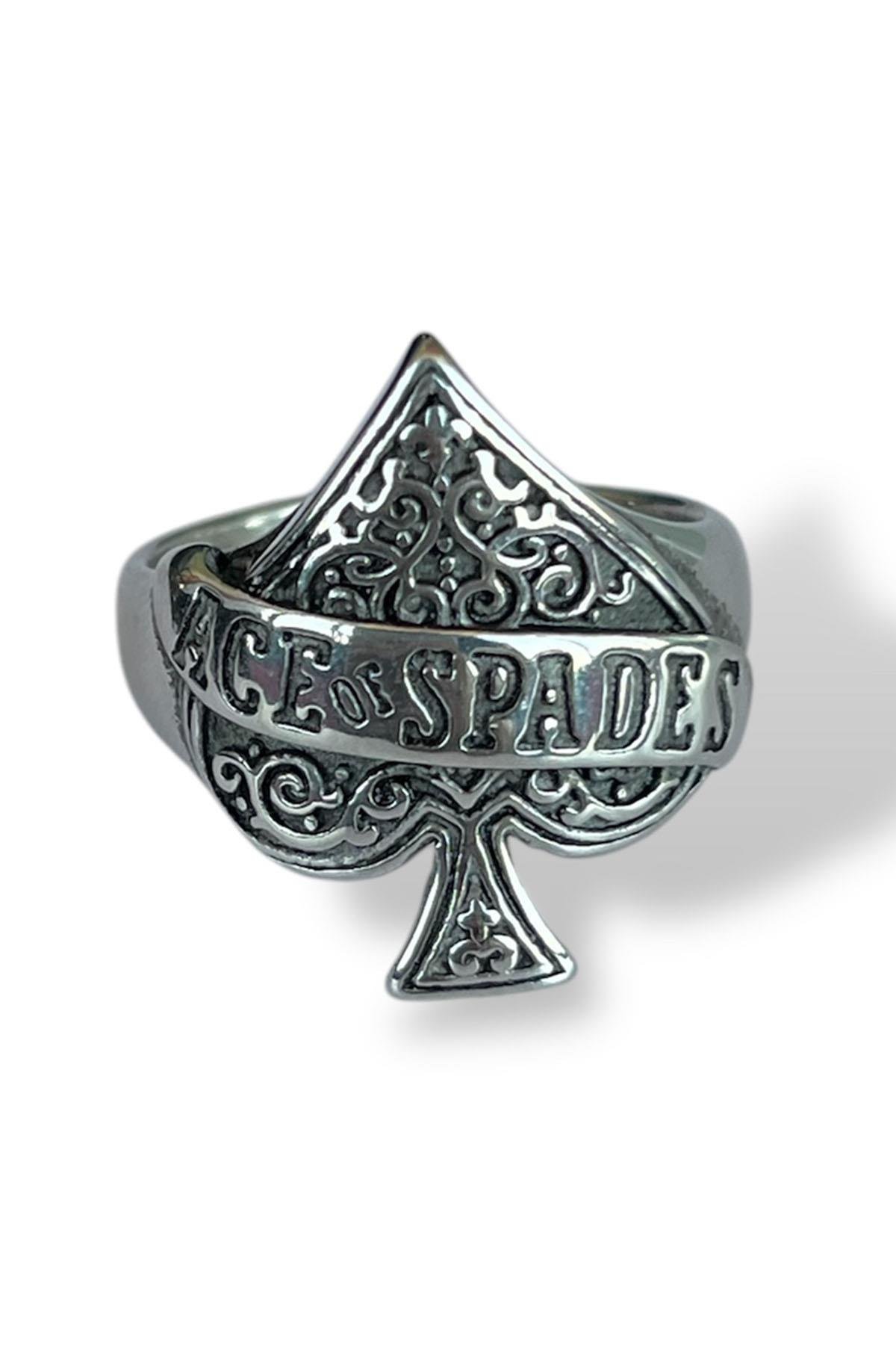 Gümüş Renk Maça Figürlü Ayarlanabilir Çelik Erkek Yüzük