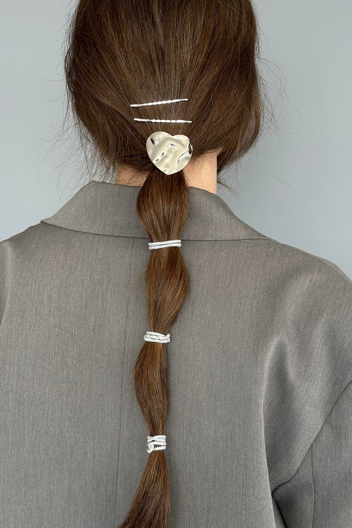 Gümüş Renk Metal Detaylı Lastik Toka Ve Tel Toka Set