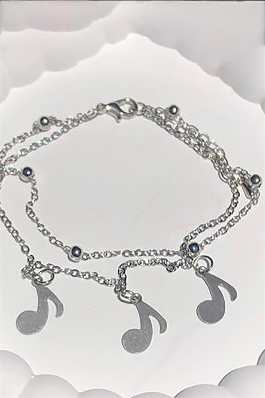 Gümüş Renk Nota Figürlü İkili Zincirli Halhal