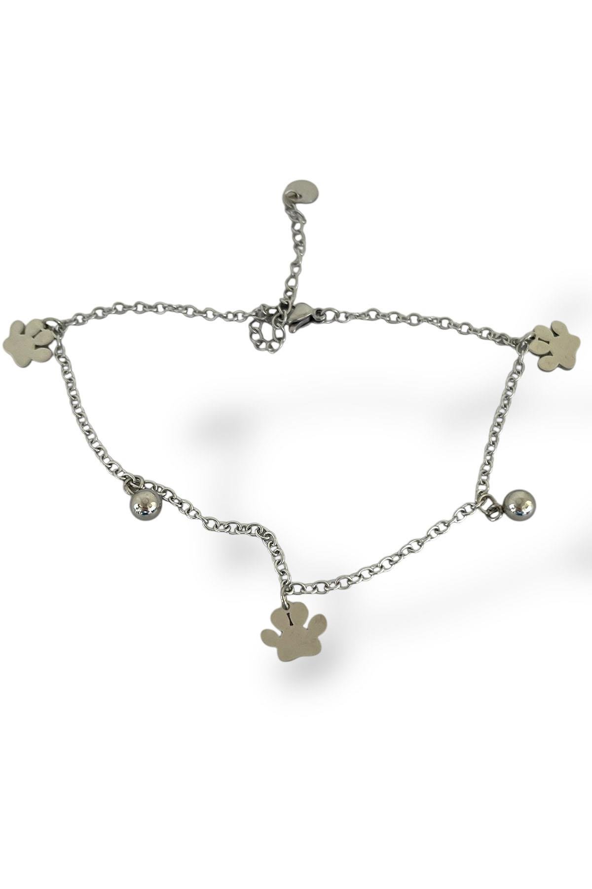 Gümüş Renk Pati Figürlü Çelik Halhal