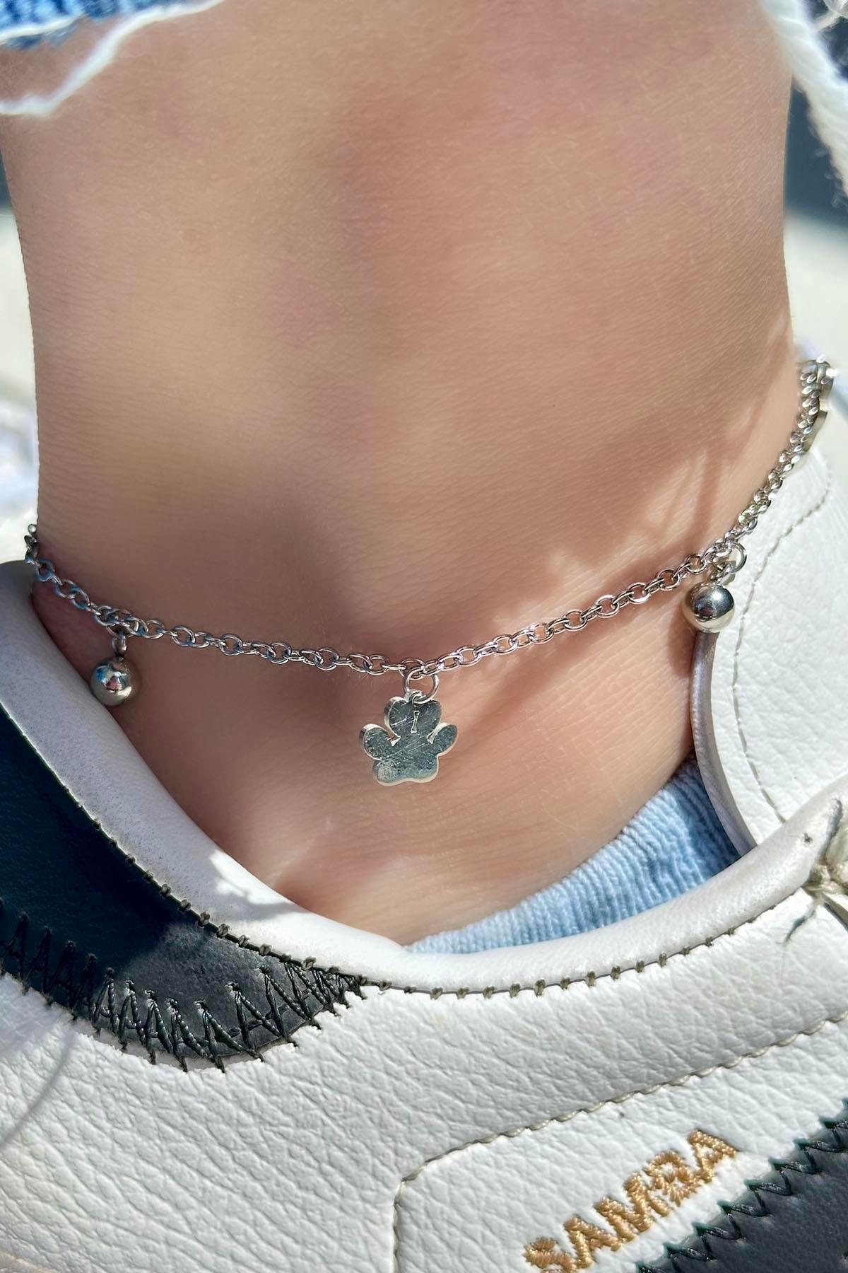 Gümüş Renk Pati Figürlü Çelik Halhal