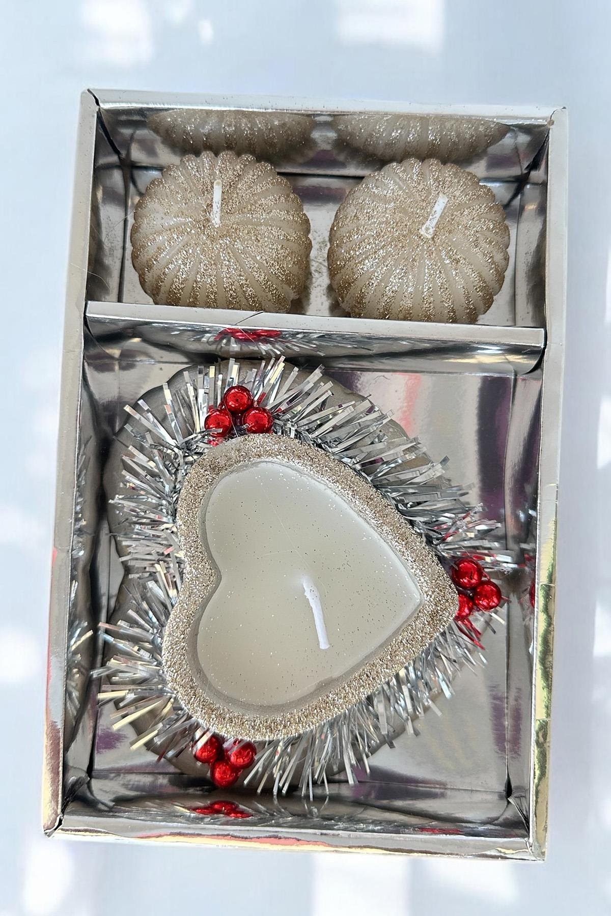 Gümüş Renk Sim Detaylı Dekoratif Mum