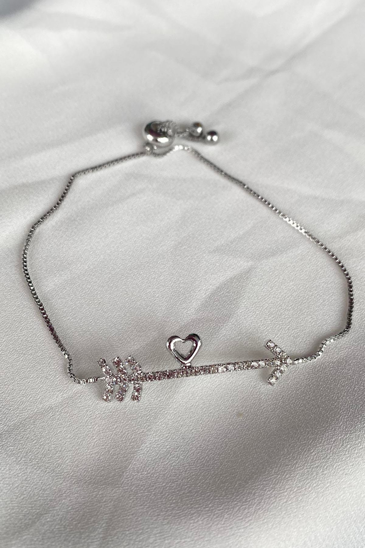 Gümüş Renk Taş Detaylı Asansör Bileklik