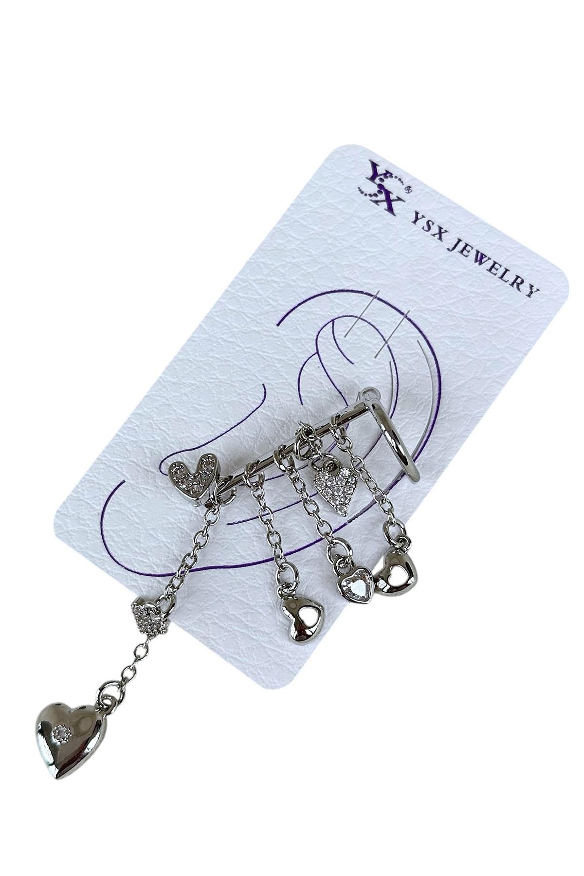 Gümüş Renk Taş Detaylı YSX Ear Cuff Küpe