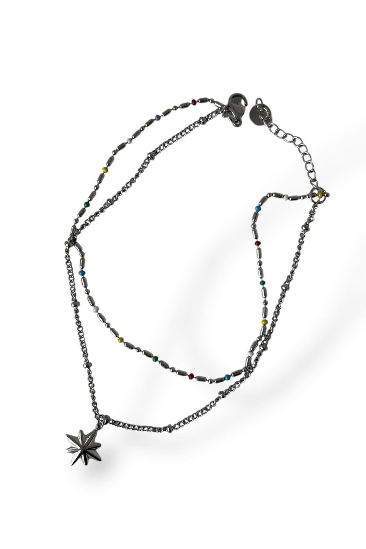 Gümüş Renk Yıldız Figürlü Çelik Halhal