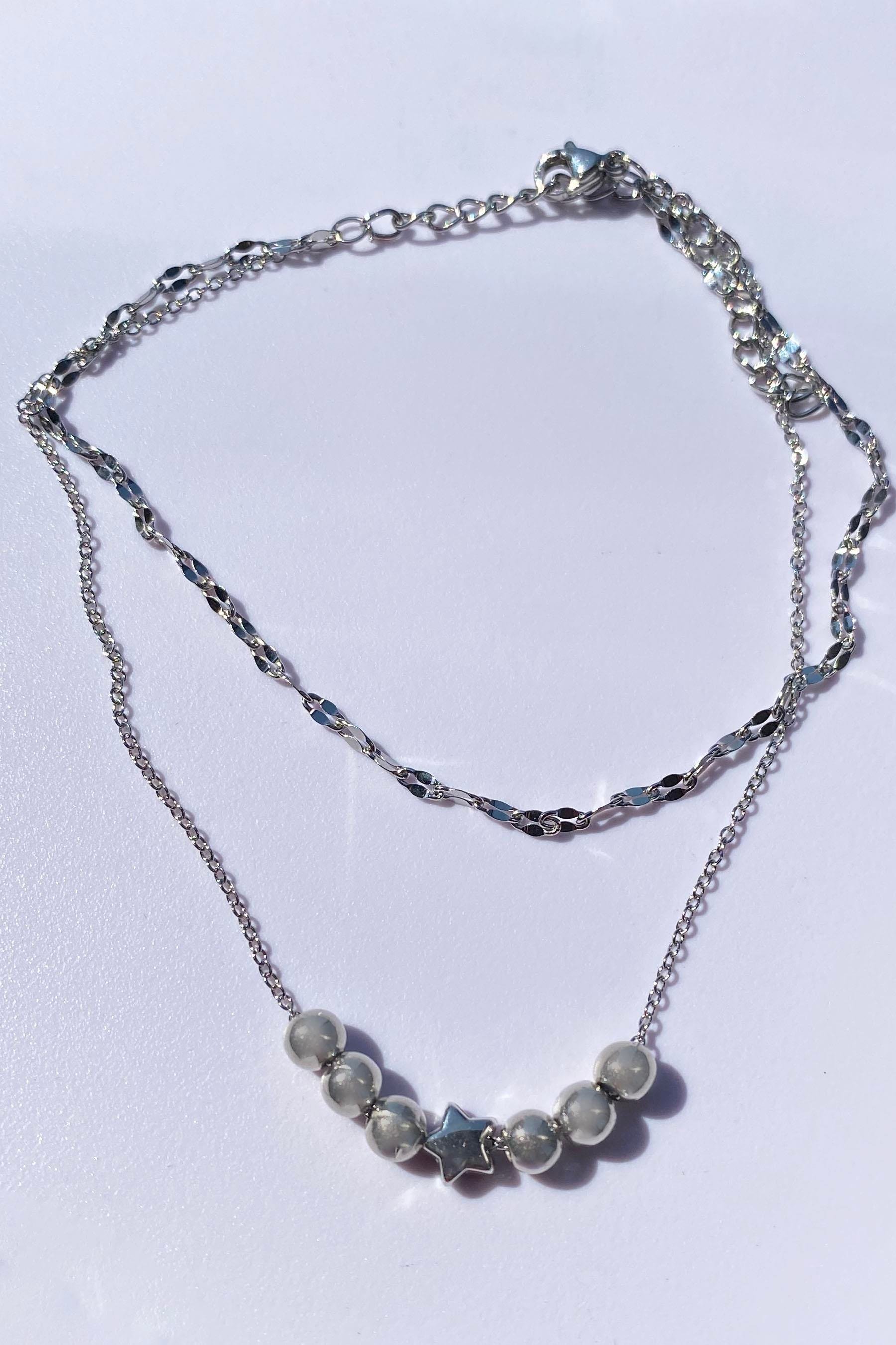 Gümüş Renk Yıldız Ve Boncuk Figürlü Çelik Halhal